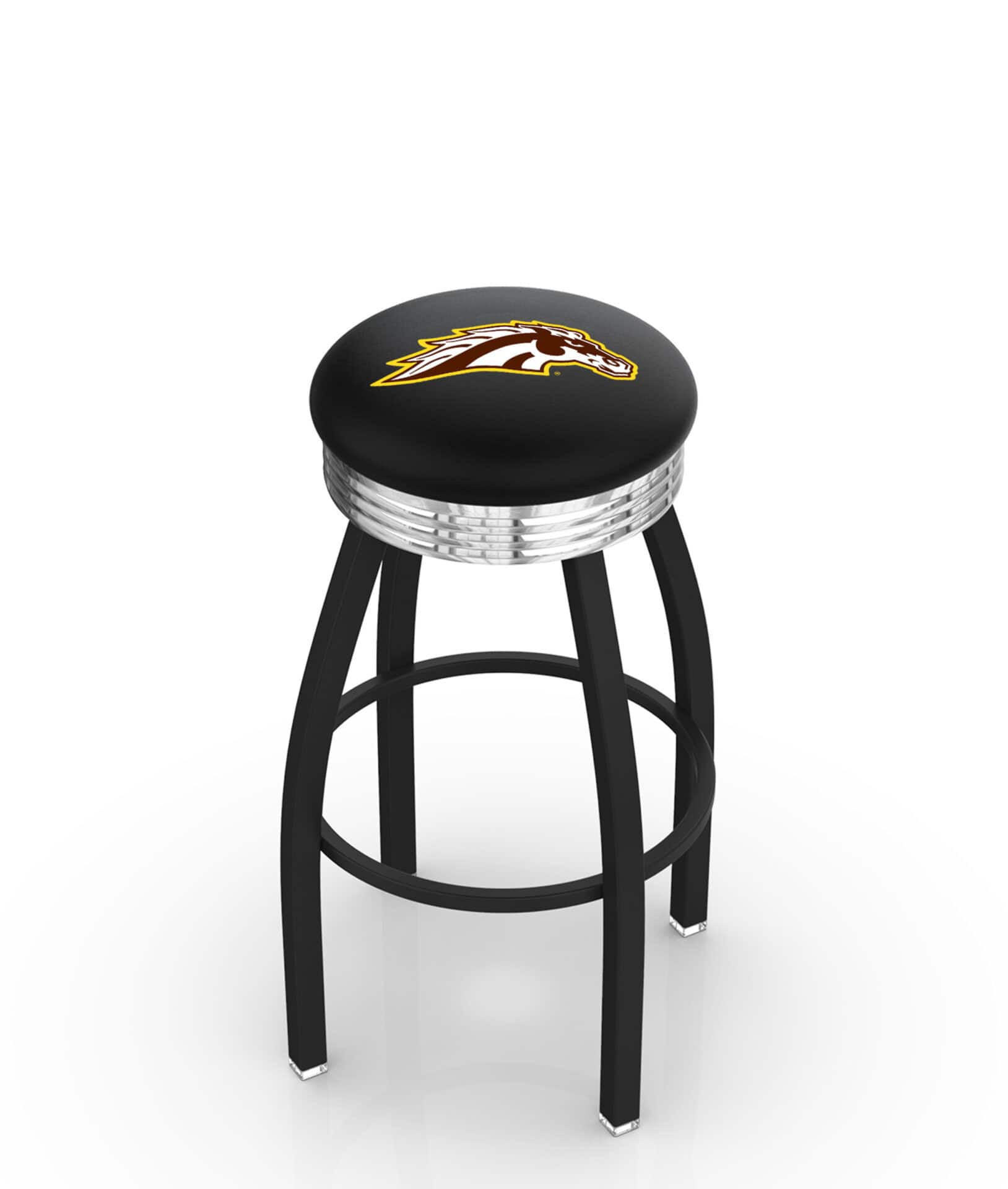 Western Michigan University 25-Inch Swivel Backless Counter Stool w/ Black Wrinkle Finish, Single-Ring Base, 2.75-Inch Chrome Ribbed Ring, 2.5-Inch Cushion Seat 1 Western Michigan University 25-Inch Swivel Backless Counter Stool w/ Black Wrinkle Finish, Single-Ring Base, 2.75-Inch Chrome Ribbed Ring, 2.5-Inch Cushion Seat