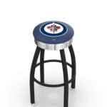 Winnipeg Jets 30-Inch Swivel Backless Bar Stool w/ Black Wrinkle Finish, Single-Ring Base, 2.75-Inch Chrome Ribbed Ring, 2.5-Inch Cushion Seat 3 Winnipeg Jets 30-Inch Swivel Backless Bar Stool w/ Black Wrinkle Finish, Single-Ring Base, 2.75-Inch Chrome Ribbed Ring, 2.5-Inch Cushion Seat
