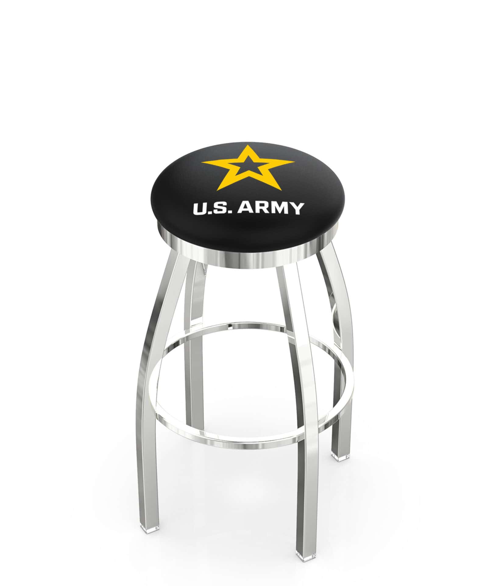 United States Army 36-Inch Swivel Backless Extra Tall Bar Stool w/ Chrome Finish, Single-Ring Base, 2-Inch Chrome Ring, 2.5-Inch Cushion Seat 1 United States Army 36-Inch Swivel Backless Extra Tall Bar Stool w/ Chrome Finish, Single-Ring Base, 2-Inch Chrome Ring, 2.5-Inch Cushion Seat