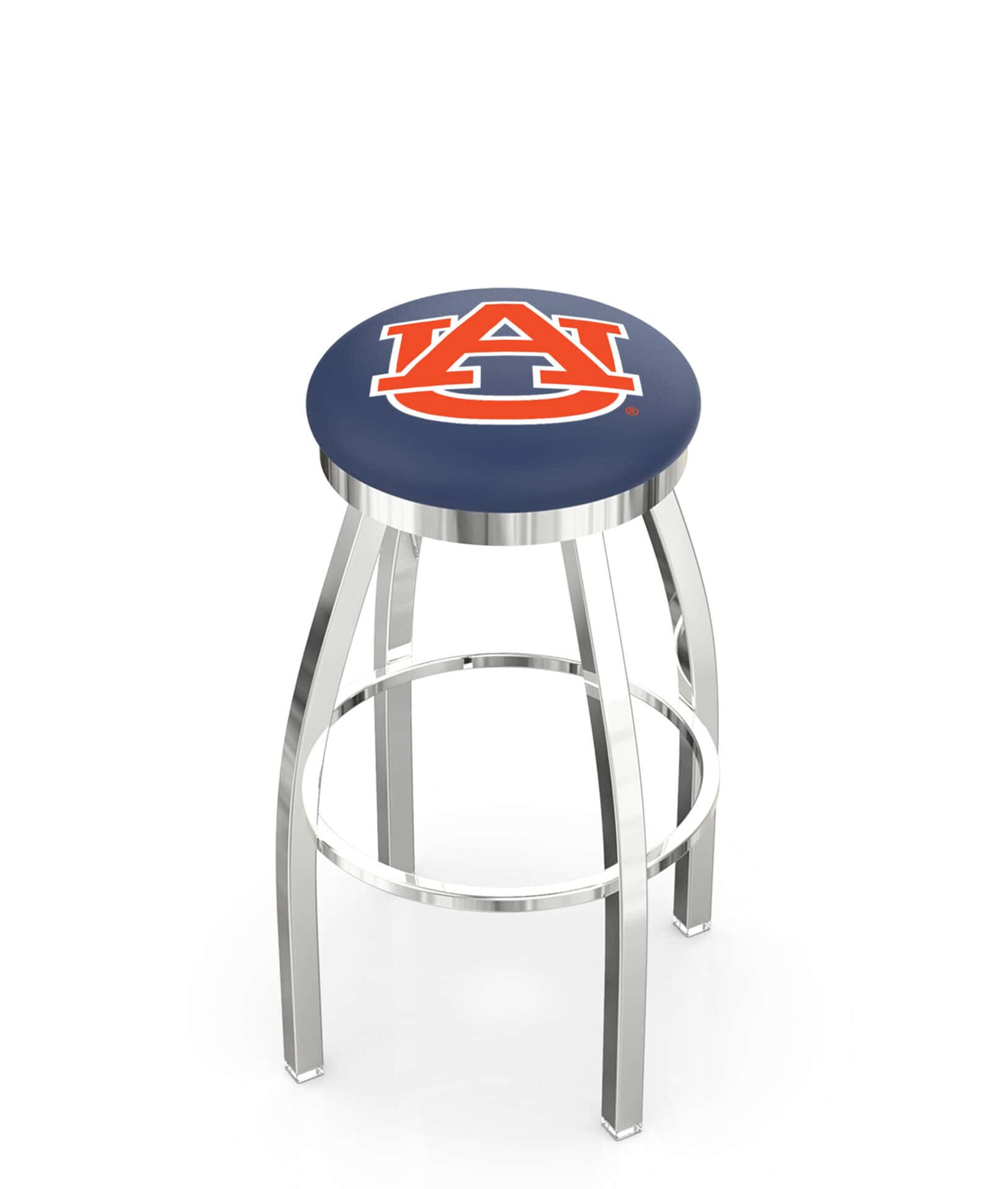 Auburn University 25-Inch Swivel Backless Counter Stool w/ Chrome Finish, Single-Ring Base, 2-Inch Chrome Ring, 2.5-Inch Cushion Seat 1 Auburn University 25-Inch Swivel Backless Counter Stool w/ Chrome Finish, Single-Ring Base, 2-Inch Chrome Ring, 2.5-Inch Cushion Seat
