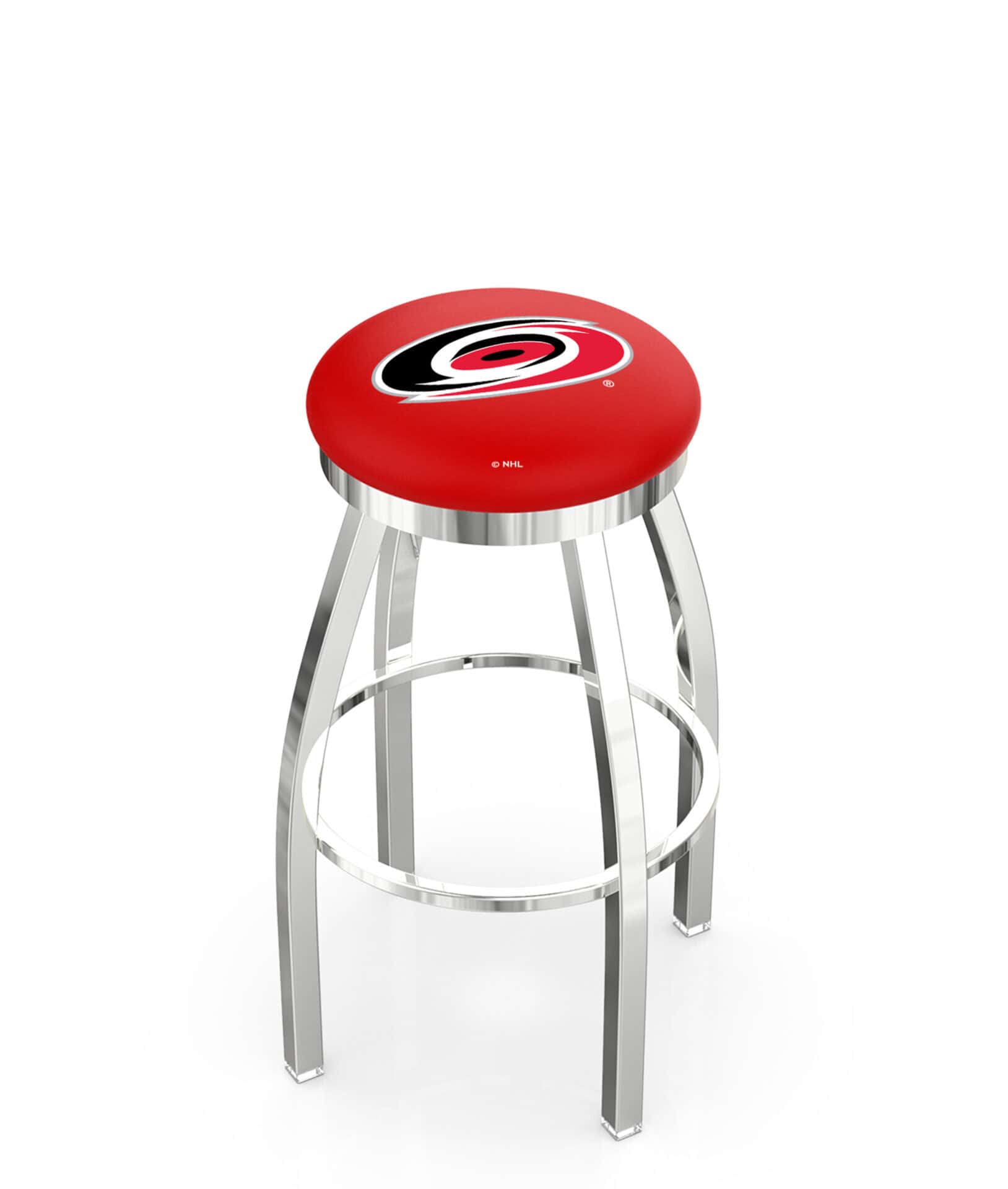 Carolina Hurricanes 36-Inch Swivel Backless Extra Tall Bar Stool w/ Chrome Finish, Single-Ring Base, 2-Inch Chrome Ring, 2.5-Inch Cushion Seat 1 Carolina Hurricanes 36-Inch Swivel Backless Extra Tall Bar Stool w/ Chrome Finish, Single-Ring Base, 2-Inch Chrome Ring, 2.5-Inch Cushion Seat
