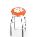 Clemson University 30-Inch Swivel Backless Bar Stool w/ Chrome Finish, Single-Ring Base, 2-Inch Chrome Ring, 2.5-Inch Cushion Seat