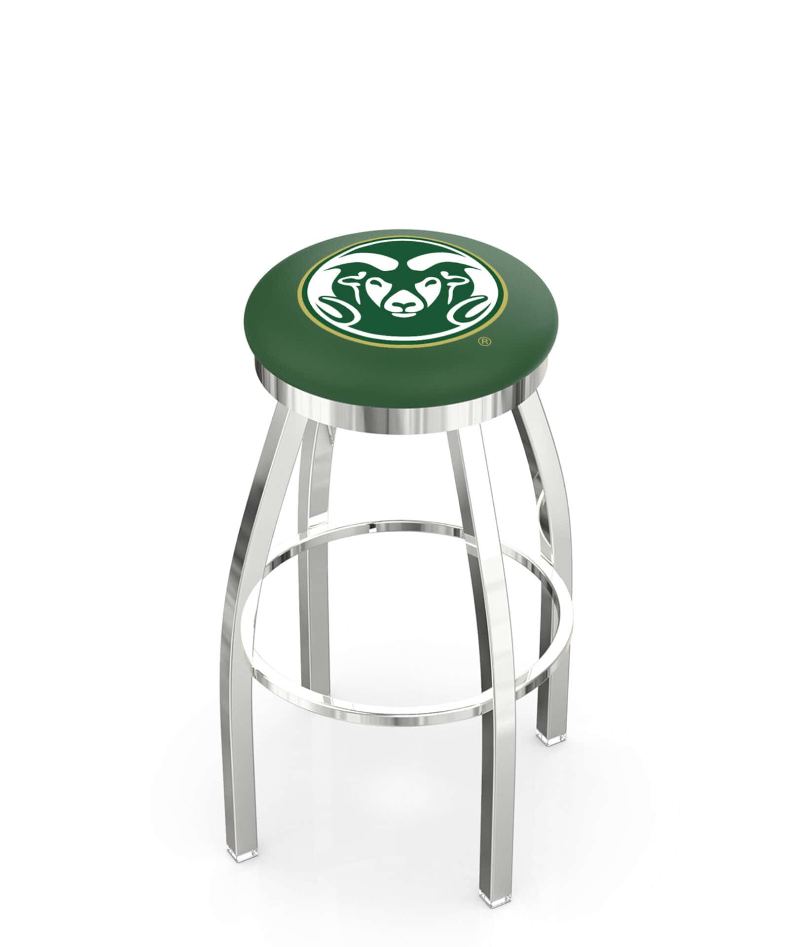 Colorado State University 36-Inch Swivel Backless Extra Tall Bar Stool w/ Chrome Finish, Single-Ring Base, 2-Inch Chrome Ring, 2.5-Inch Cushion Seat 1 Colorado State University 36-Inch Swivel Backless Extra Tall Bar Stool w/ Chrome Finish, Single-Ring Base, 2-Inch Chrome Ring, 2.5-Inch Cushion Seat