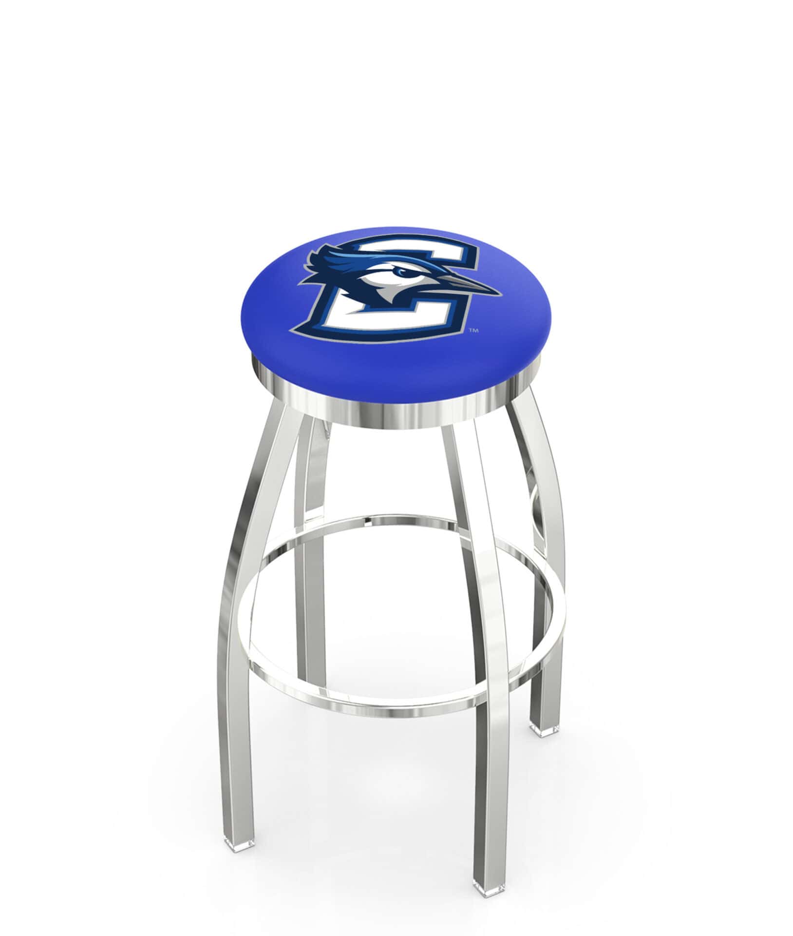 Creighton University 36-Inch Swivel Backless Extra Tall Bar Stool w/ Chrome Finish, Single-Ring Base, 2-Inch Chrome Ring, 2.5-Inch Cushion Seat 1 Creighton University 36-Inch Swivel Backless Extra Tall Bar Stool w/ Chrome Finish, Single-Ring Base, 2-Inch Chrome Ring, 2.5-Inch Cushion Seat