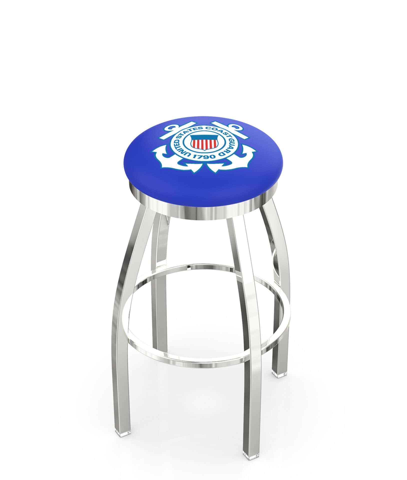 United States Coast Guard 36-Inch Swivel Backless Extra Tall Bar Stool w/ Chrome Finish, Single-Ring Base, 2-Inch Chrome Ring, 2.5-Inch Cushion Seat 1 United States Coast Guard 36-Inch Swivel Backless Extra Tall Bar Stool w/ Chrome Finish, Single-Ring Base, 2-Inch Chrome Ring, 2.5-Inch Cushion Seat