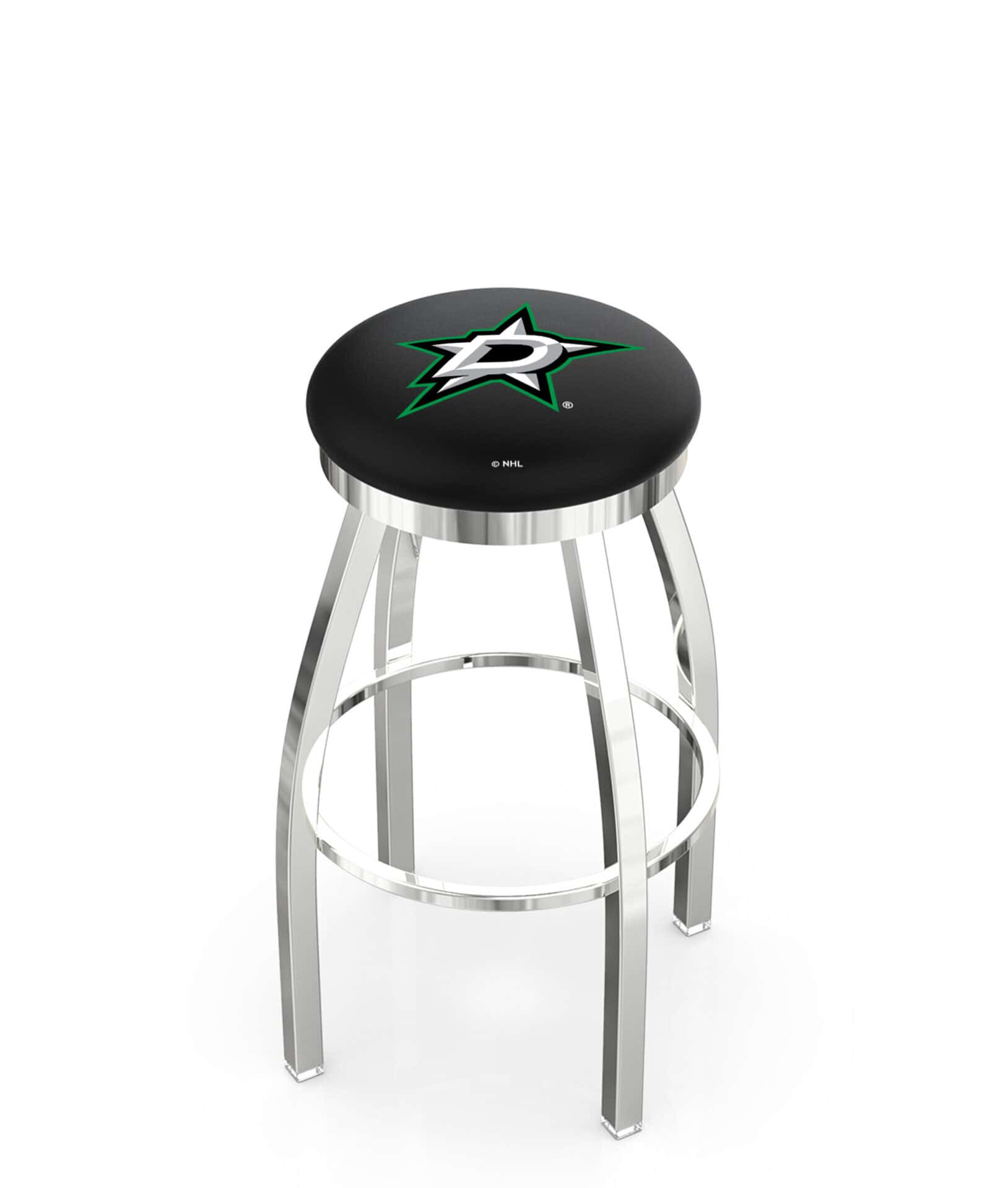 Dallas Stars 36-Inch Swivel Backless Extra Tall Bar Stool w/ Chrome Finish, Single-Ring Base, 2-Inch Chrome Ring, 2.5-Inch Cushion Seat 1 Dallas Stars 36-Inch Swivel Backless Extra Tall Bar Stool w/ Chrome Finish, Single-Ring Base, 2-Inch Chrome Ring, 2.5-Inch Cushion Seat