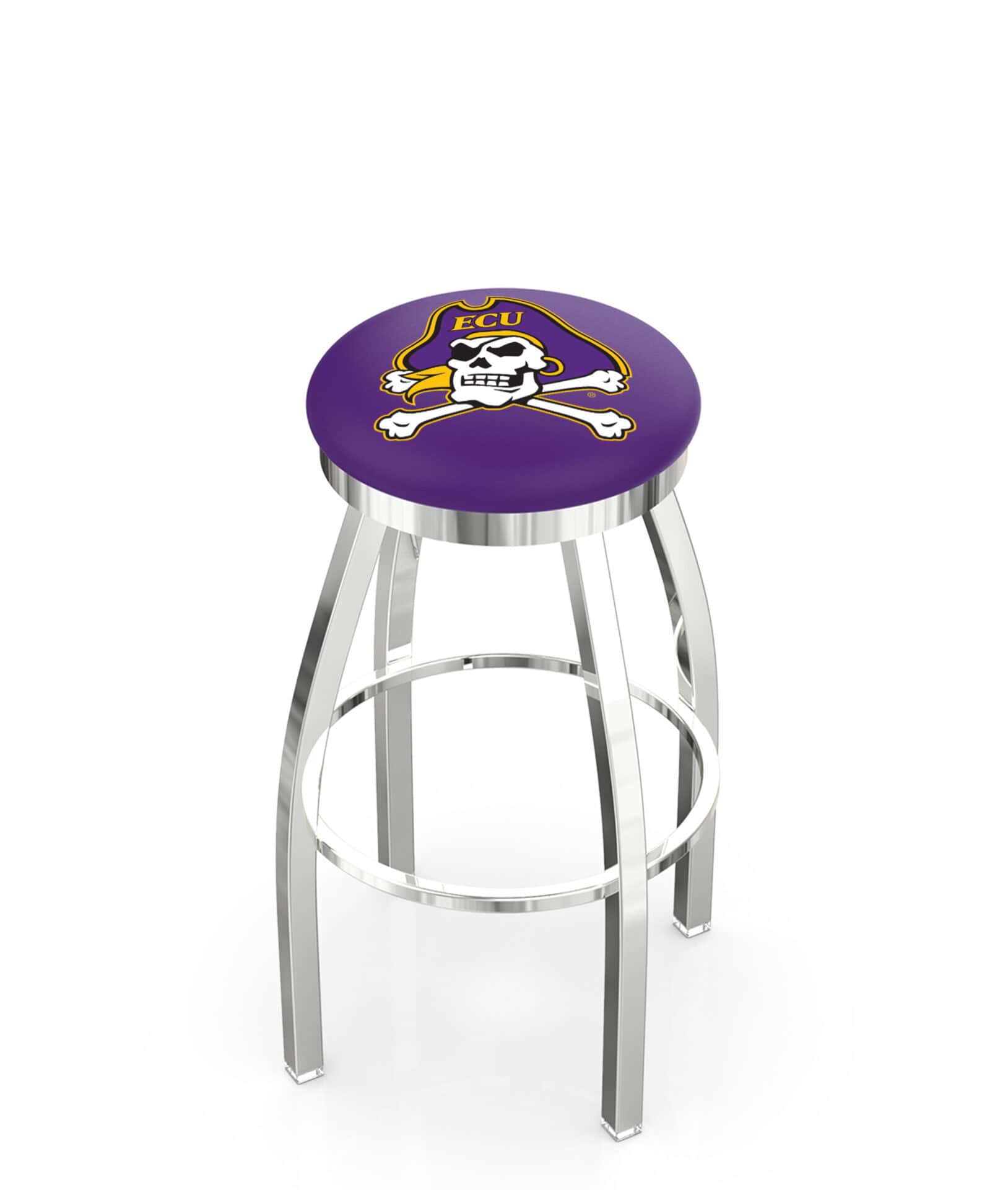 East Carolina University 36-Inch Swivel Backless Extra Tall Bar Stool w/ Chrome Finish, Single-Ring Base, 2-Inch Chrome Ring, 2.5-Inch Cushion Seat 1 East Carolina University 36-Inch Swivel Backless Extra Tall Bar Stool w/ Chrome Finish, Single-Ring Base, 2-Inch Chrome Ring, 2.5-Inch Cushion Seat