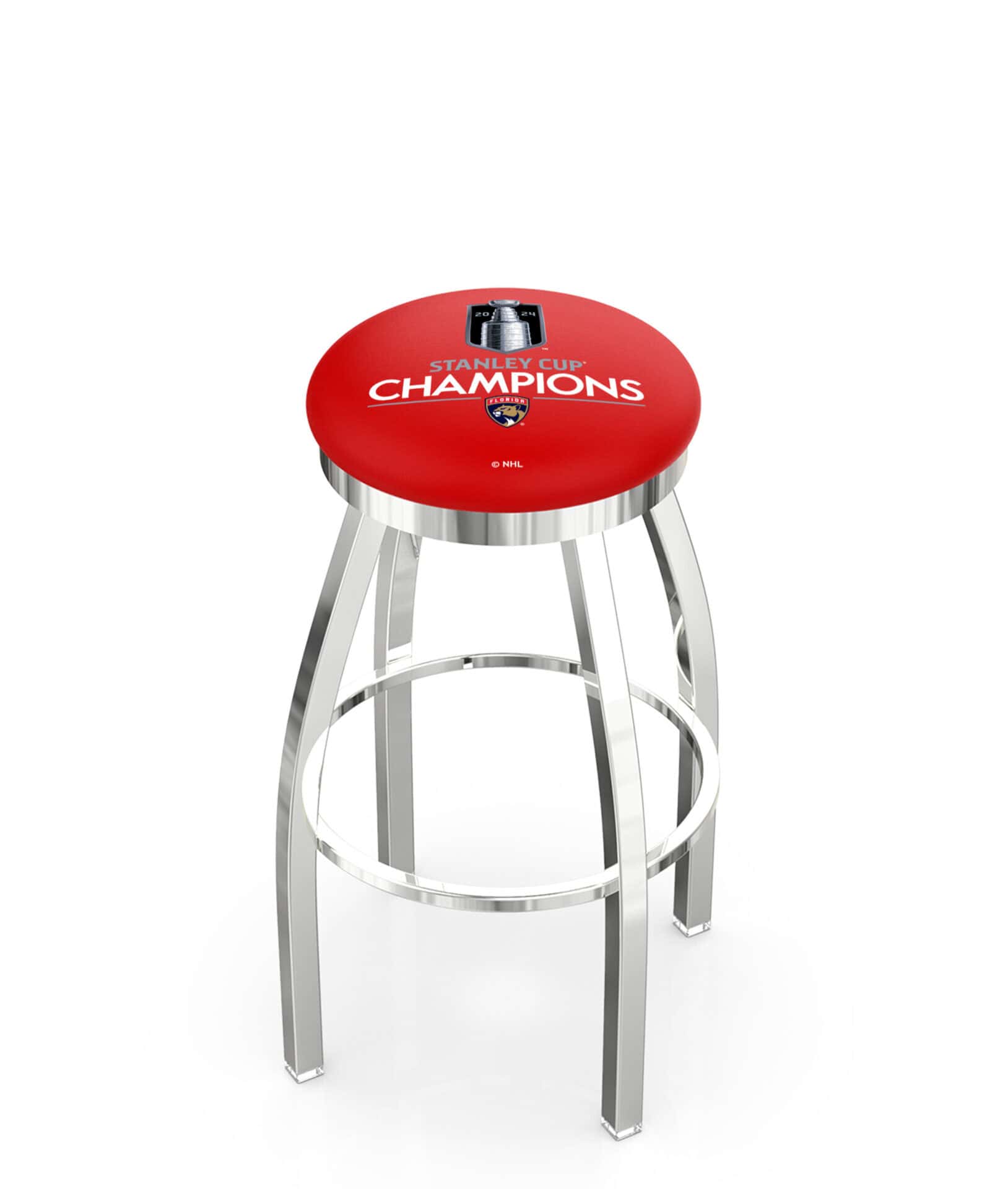 Florida Panthers - 2024 Stanley Cup 30-Inch Swivel Backless Bar Stool w/ Chrome Finish, Single-Ring Base, 2-Inch Chrome Ring, 2.5-Inch Cushion Seat 1 Florida Panthers - 2024 Stanley Cup 30-Inch Swivel Backless Bar Stool w/ Chrome Finish, Single-Ring Base, 2-Inch Chrome Ring, 2.5-Inch Cushion Seat