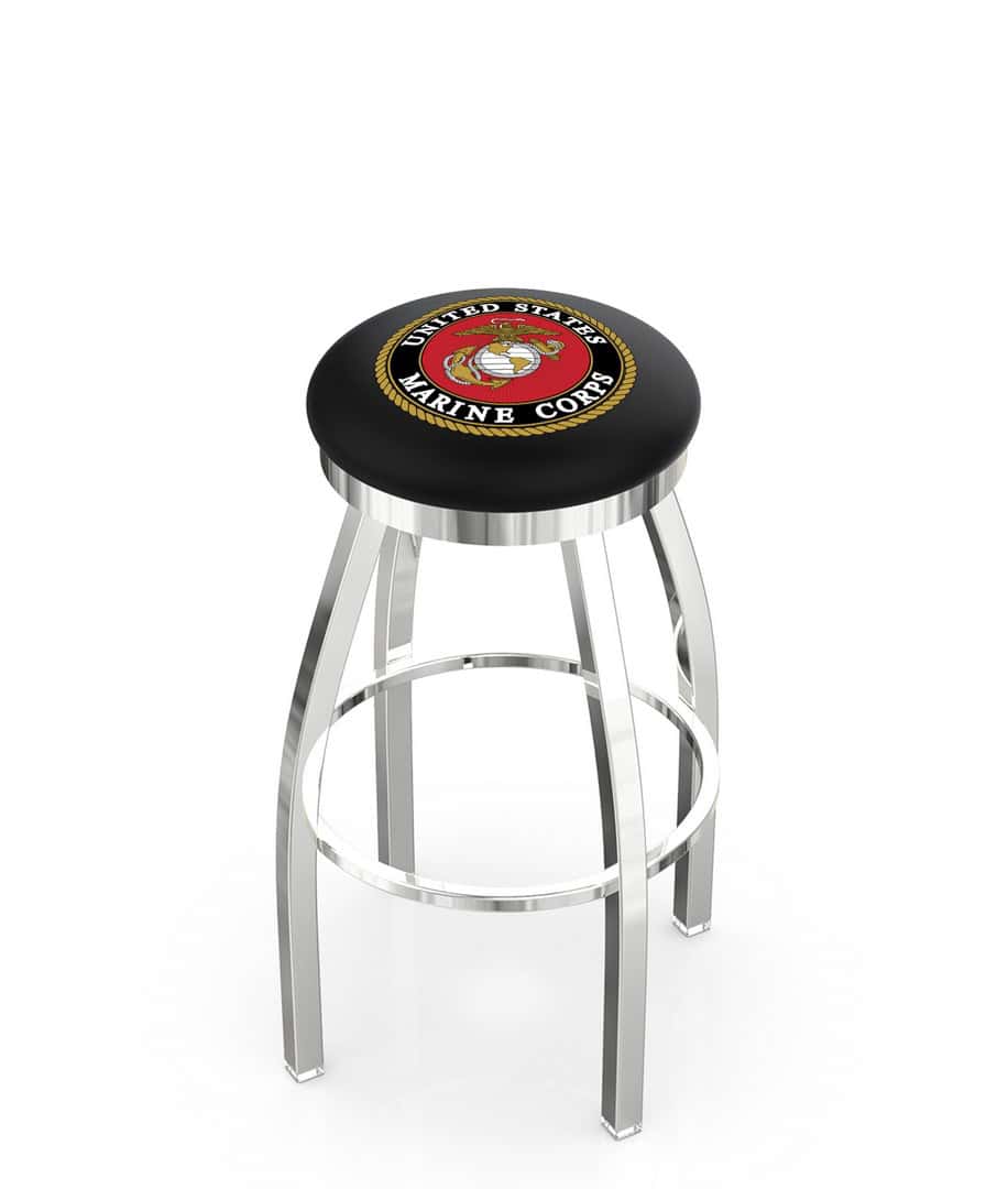 United States Marine Corps 36-Inch Swivel Backless Extra Tall Bar Stool w/ Chrome Finish, Single-Ring Base, 2-Inch Chrome Ring, 2.5-Inch Cushion Seat 1 United States Marine Corps 36-Inch Swivel Backless Extra Tall Bar Stool w/ Chrome Finish, Single-Ring Base, 2-Inch Chrome Ring, 2.5-Inch Cushion Seat