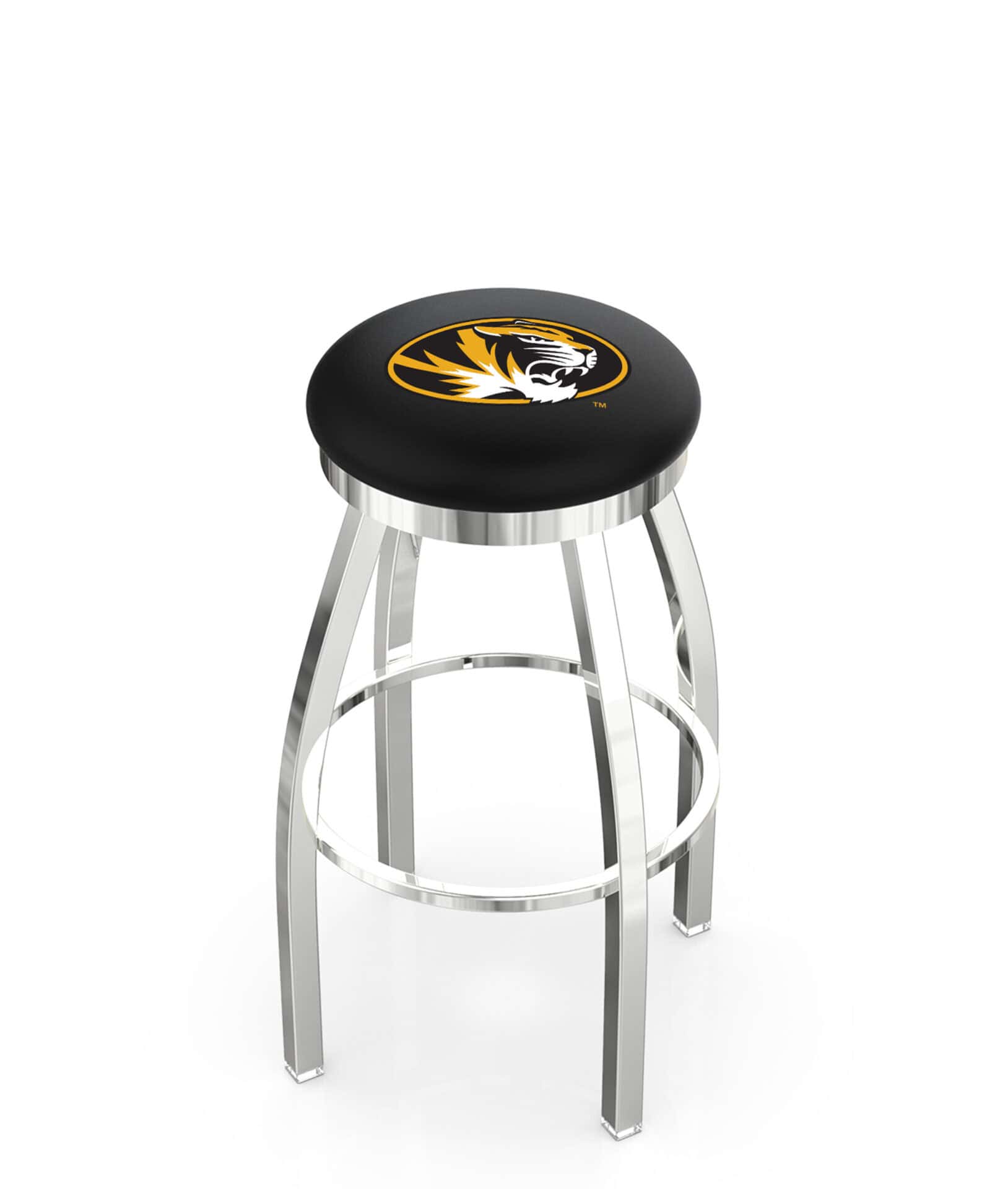 University of Missouri 36-Inch Swivel Backless Extra Tall Bar Stool w/ Chrome Finish, Single-Ring Base, 2-Inch Chrome Ring, 2.5-Inch Cushion Seat 1 University of Missouri 36-Inch Swivel Backless Extra Tall Bar Stool w/ Chrome Finish, Single-Ring Base, 2-Inch Chrome Ring, 2.5-Inch Cushion Seat