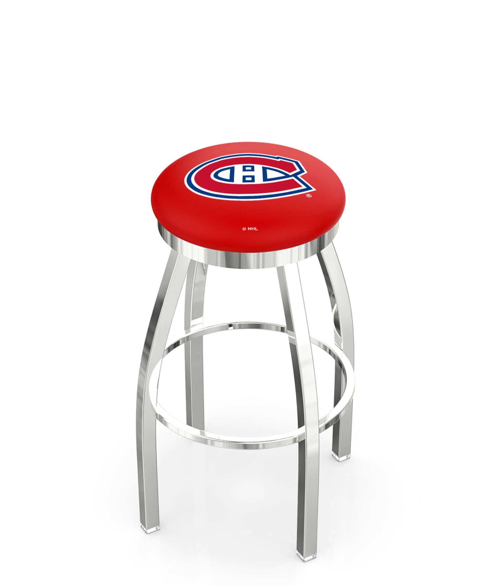 Montreal Canadiens 36-Inch Swivel Backless Extra Tall Bar Stool w/ Chrome Finish, Single-Ring Base, 2-Inch Chrome Ring, 2.5-Inch Cushion Seat 1 Montreal Canadiens 36-Inch Swivel Backless Extra Tall Bar Stool w/ Chrome Finish, Single-Ring Base, 2-Inch Chrome Ring, 2.5-Inch Cushion Seat