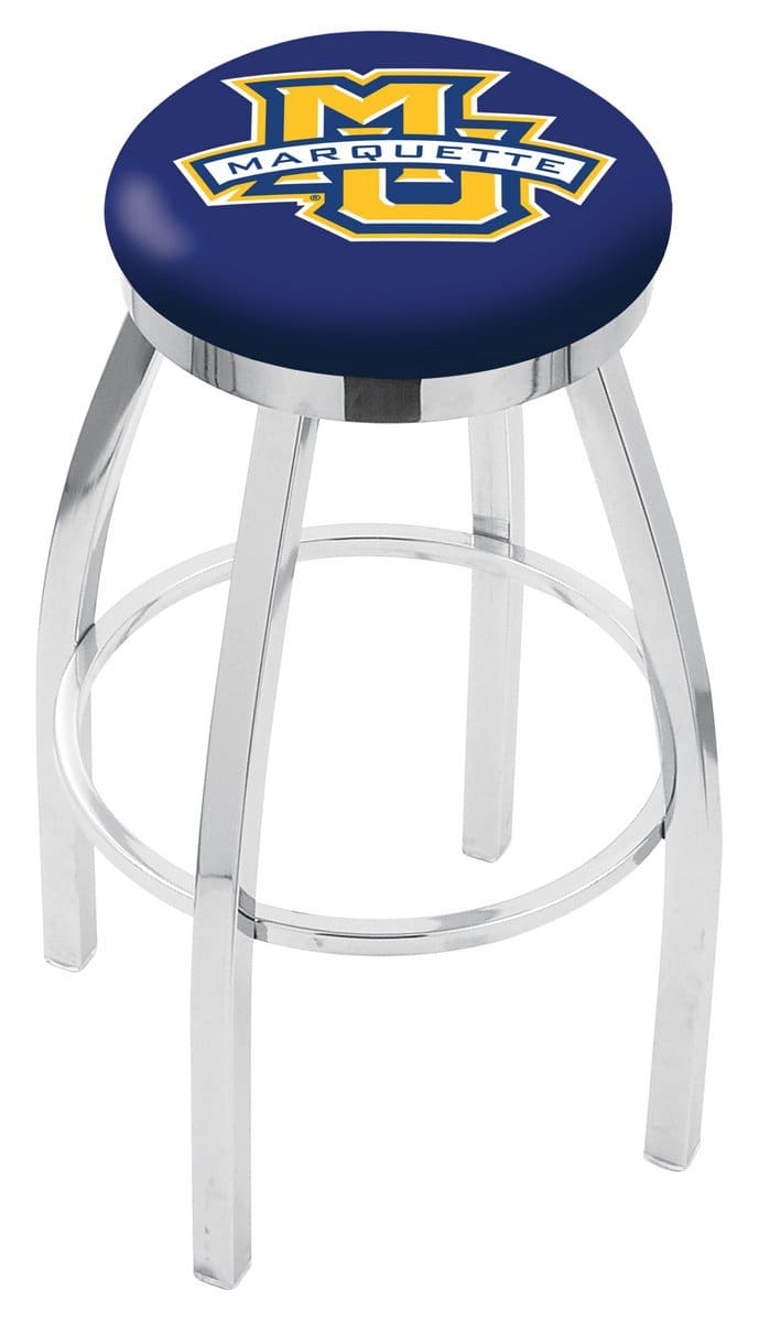 Marquette University 36-Inch Swivel Backless Extra Tall Bar Stool w/ Chrome Finish, Single-Ring Base, 2-Inch Chrome Ring, 2.5-Inch Cushion Seat 1 Marquette University 36-Inch Swivel Backless Extra Tall Bar Stool w/ Chrome Finish, Single-Ring Base, 2-Inch Chrome Ring, 2.5-Inch Cushion Seat