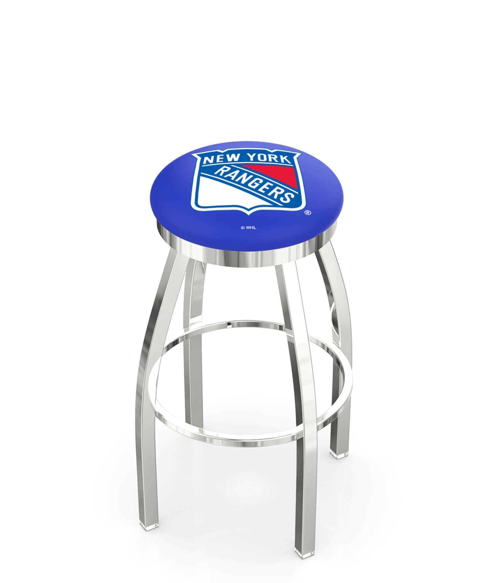 New York Rangers 36-Inch Swivel Backless Extra Tall Bar Stool w/ Chrome Finish, Single-Ring Base, 2-Inch Chrome Ring, 2.5-Inch Cushion Seat 1 New York Rangers 36-Inch Swivel Backless Extra Tall Bar Stool w/ Chrome Finish, Single-Ring Base, 2-Inch Chrome Ring, 2.5-Inch Cushion Seat