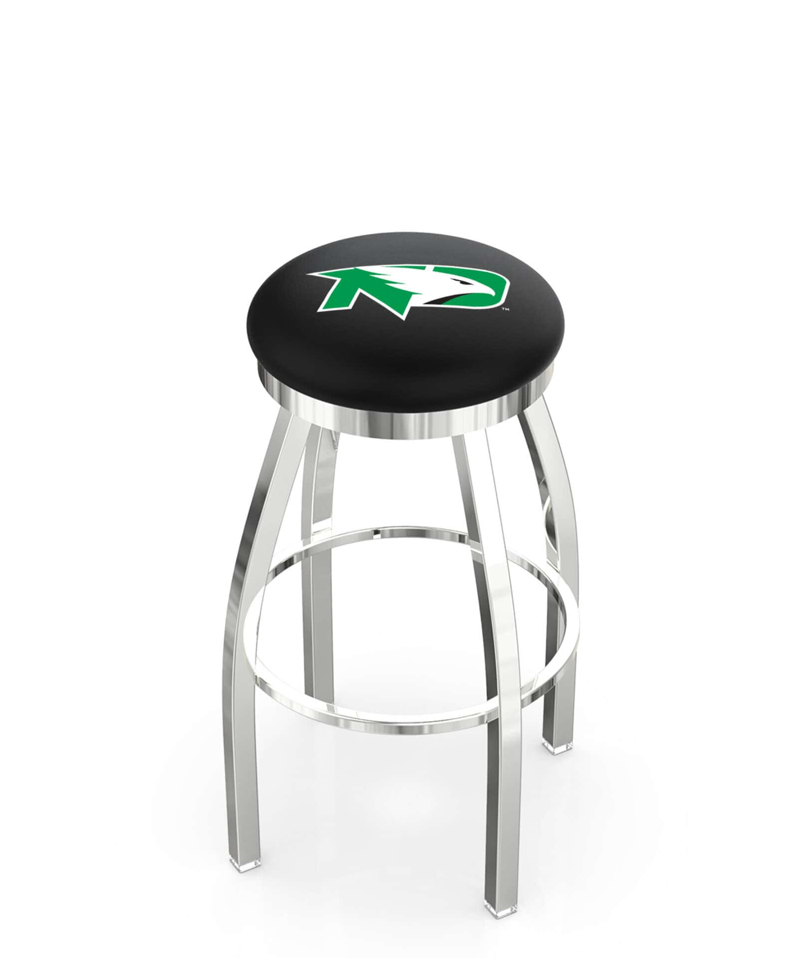University of North Dakota 36-Inch Swivel Backless Extra Tall Bar Stool w/ Chrome Finish, Single-Ring Base, 2-Inch Chrome Ring, 2.5-Inch Cushion Seat 1 University of North Dakota 36-Inch Swivel Backless Extra Tall Bar Stool w/ Chrome Finish, Single-Ring Base, 2-Inch Chrome Ring, 2.5-Inch Cushion Seat