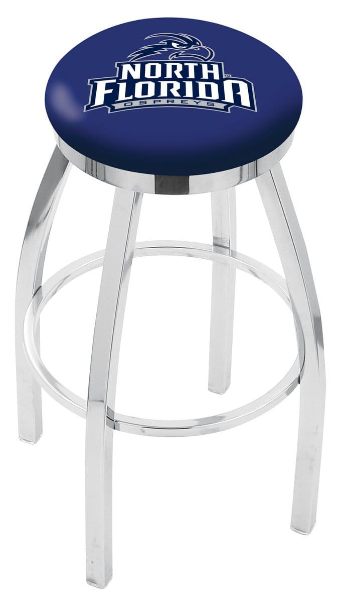 University of North Florida 36-Inch Swivel Backless Extra Tall Bar Stool w/ Chrome Finish, Single-Ring Base, 2-Inch Chrome Ring, 2.5-Inch Cushion Seat 1 University of North Florida 36-Inch Swivel Backless Extra Tall Bar Stool w/ Chrome Finish, Single-Ring Base, 2-Inch Chrome Ring, 2.5-Inch Cushion Seat