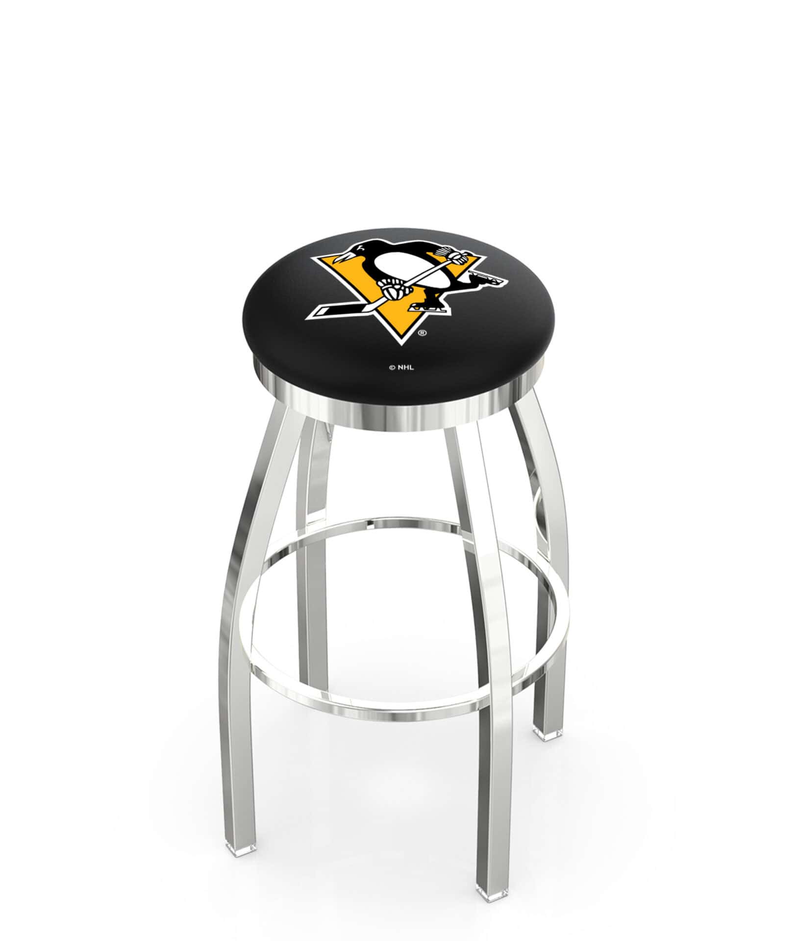Pittsburgh Penguins 36-Inch Swivel Backless Extra Tall Bar Stool w/ Chrome Finish, Single-Ring Base, 2-Inch Chrome Ring, 2.5-Inch Cushion Seat 1 Pittsburgh Penguins 36-Inch Swivel Backless Extra Tall Bar Stool w/ Chrome Finish, Single-Ring Base, 2-Inch Chrome Ring, 2.5-Inch Cushion Seat