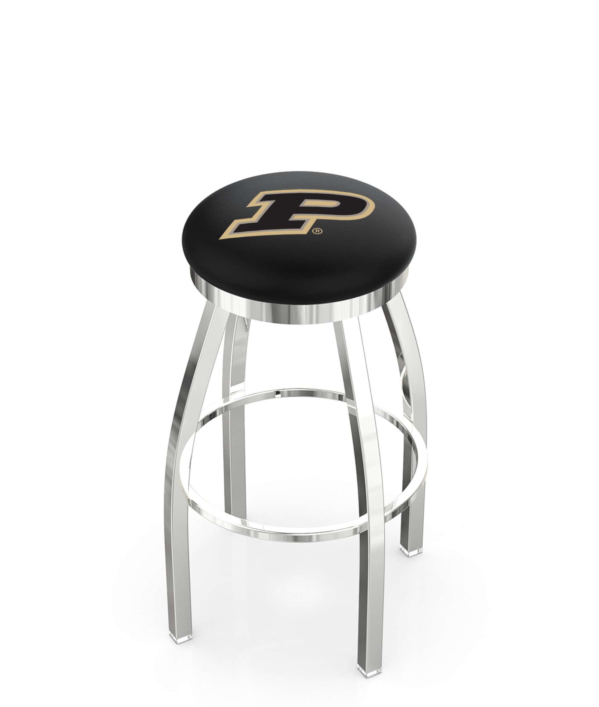 Purdue University 30-Inch Swivel Backless Bar Stool w/ Chrome Finish, Single-Ring Base, 2-Inch Chrome Ring, 2.5-Inch Cushion Seat