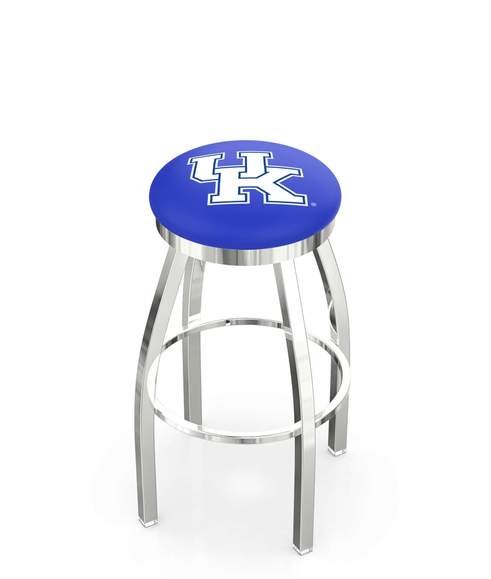 University of Kentucky 25-Inch Swivel Backless Counter Stool w/ Chrome Finish, Single-Ring Base, 2-Inch Chrome Ring, 2.5-Inch Cushion Seat ("UK" Logo) 1 University of Kentucky 25-Inch Swivel Backless Counter Stool w/ Chrome Finish, Single-Ring Base, 2-Inch Chrome Ring, 2.5-Inch Cushion Seat ("UK" Logo)