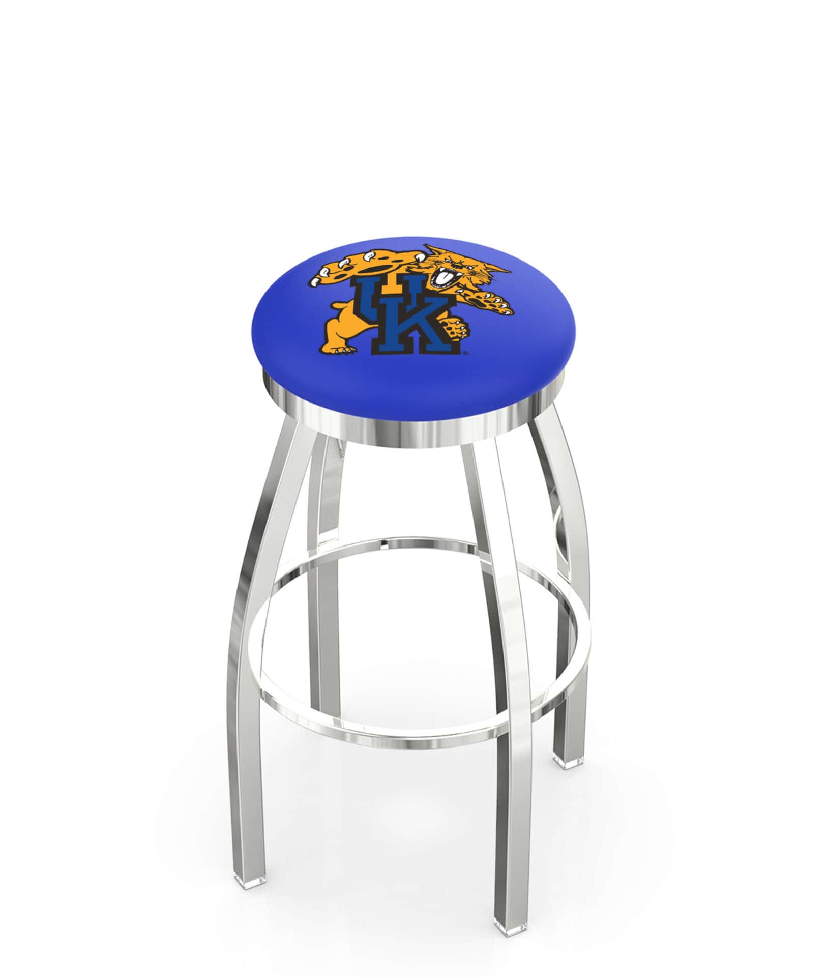 University of Kentucky 30-Inch Swivel Backless Bar Stool w/ Chrome Finish, Single-Ring Base, 2-Inch Chrome Ring, 2.5-Inch Cushion Seat (Wildcat Logo) 1 University of Kentucky 30-Inch Swivel Backless Bar Stool w/ Chrome Finish, Single-Ring Base, 2-Inch Chrome Ring, 2.5-Inch Cushion Seat (Wildcat Logo)
