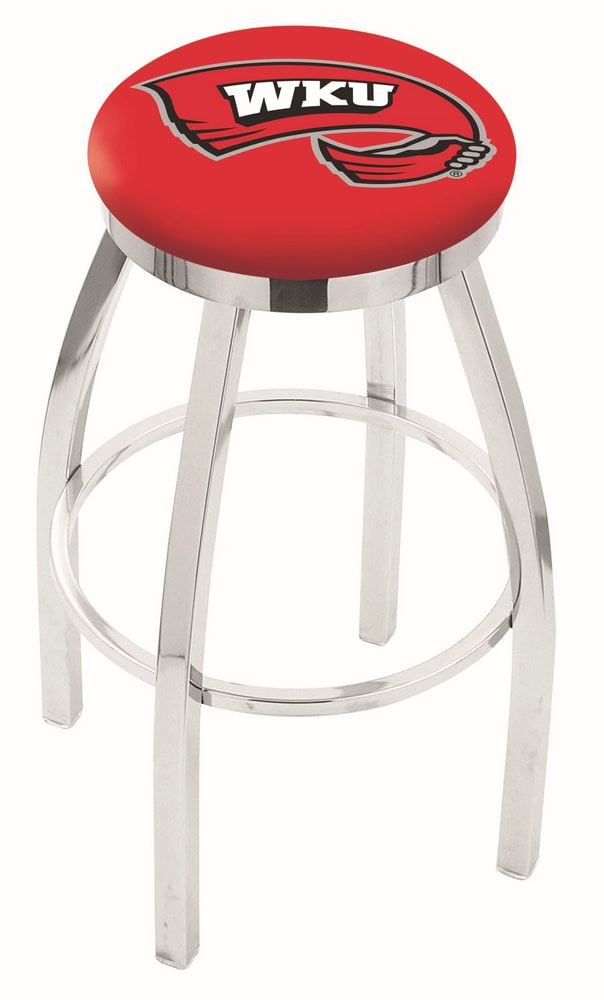 Western Kentucky University 25-Inch Swivel Backless Counter Stool w/ Chrome Finish, Single-Ring Base, 2-Inch Chrome Ring, 2.5-Inch Cushion Seat 1 Western Kentucky University 25-Inch Swivel Backless Counter Stool w/ Chrome Finish, Single-Ring Base, 2-Inch Chrome Ring, 2.5-Inch Cushion Seat