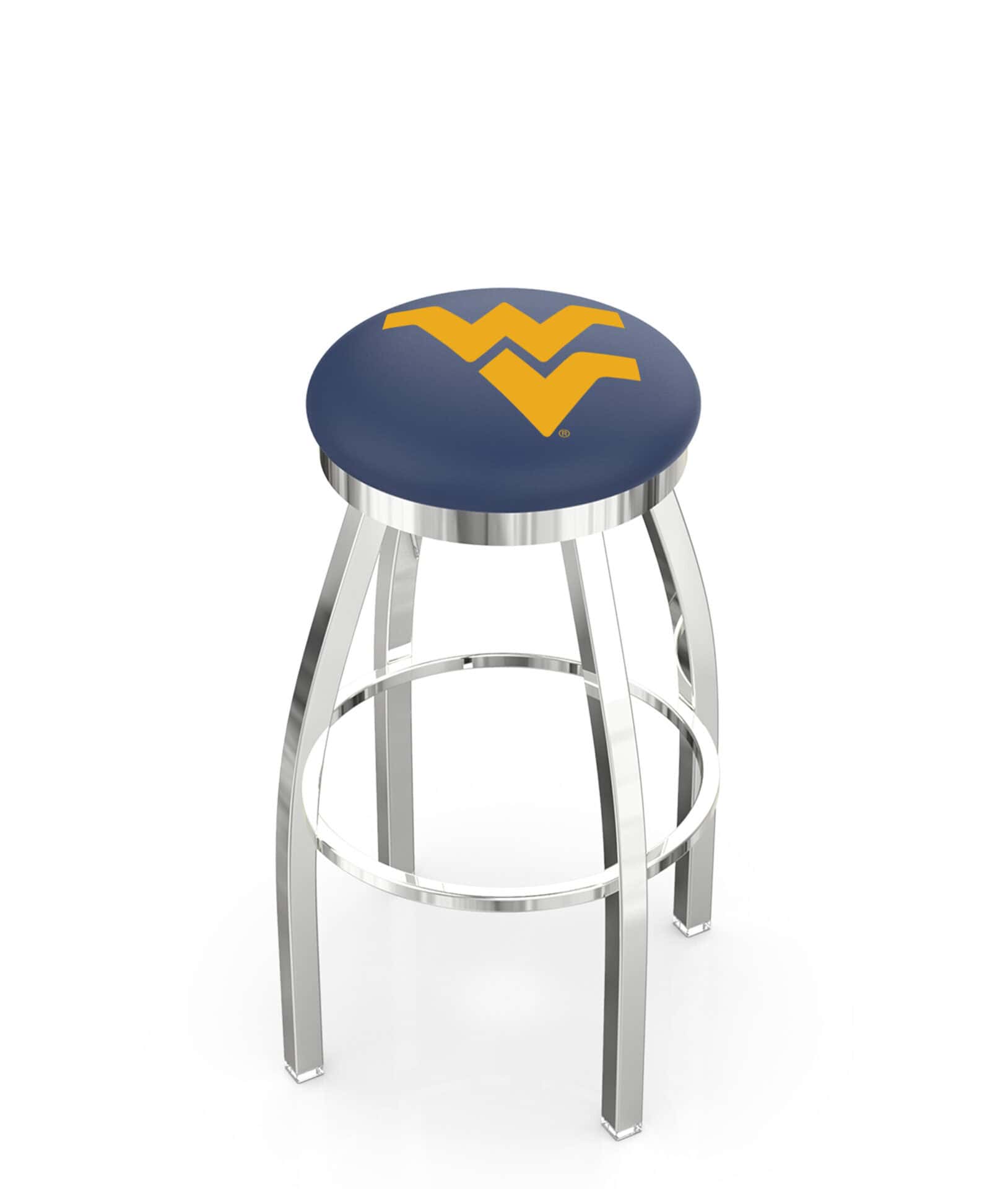 West Virginia University 25-Inch Swivel Backless Counter Stool w/ Chrome Finish, Single-Ring Base, 2-Inch Chrome Ring, 2.5-Inch Cushion Seat 1 West Virginia University 25-Inch Swivel Backless Counter Stool w/ Chrome Finish, Single-Ring Base, 2-Inch Chrome Ring, 2.5-Inch Cushion Seat