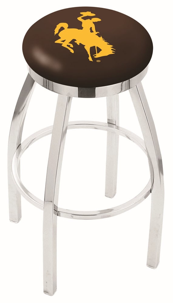 University of Wyoming 25-Inch Swivel Backless Counter Stool w/ Chrome Finish, Single-Ring Base, 2-Inch Chrome Ring, 2.5-Inch Cushion Seat 1 University of Wyoming 25-Inch Swivel Backless Counter Stool w/ Chrome Finish, Single-Ring Base, 2-Inch Chrome Ring, 2.5-Inch Cushion Seat