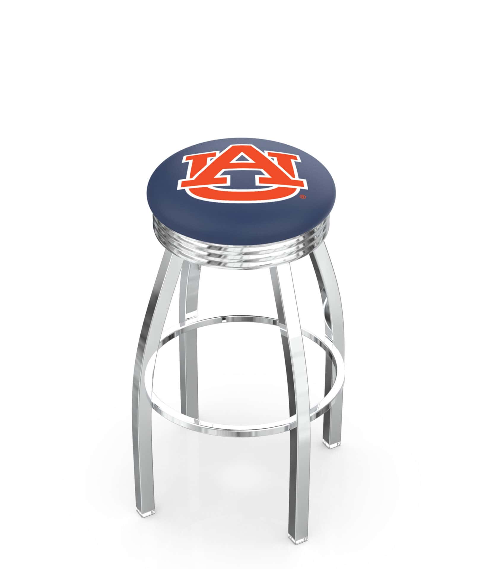 Auburn University 25-Inch Swivel Backless Counter Stool w/ Chrome Finish, Single-Ring Base, 2.75-Inch Chrome Ribbed Ring, 2.5-Inch Cushion Seat 1 Auburn University 25-Inch Swivel Backless Counter Stool w/ Chrome Finish, Single-Ring Base, 2.75-Inch Chrome Ribbed Ring, 2.5-Inch Cushion Seat