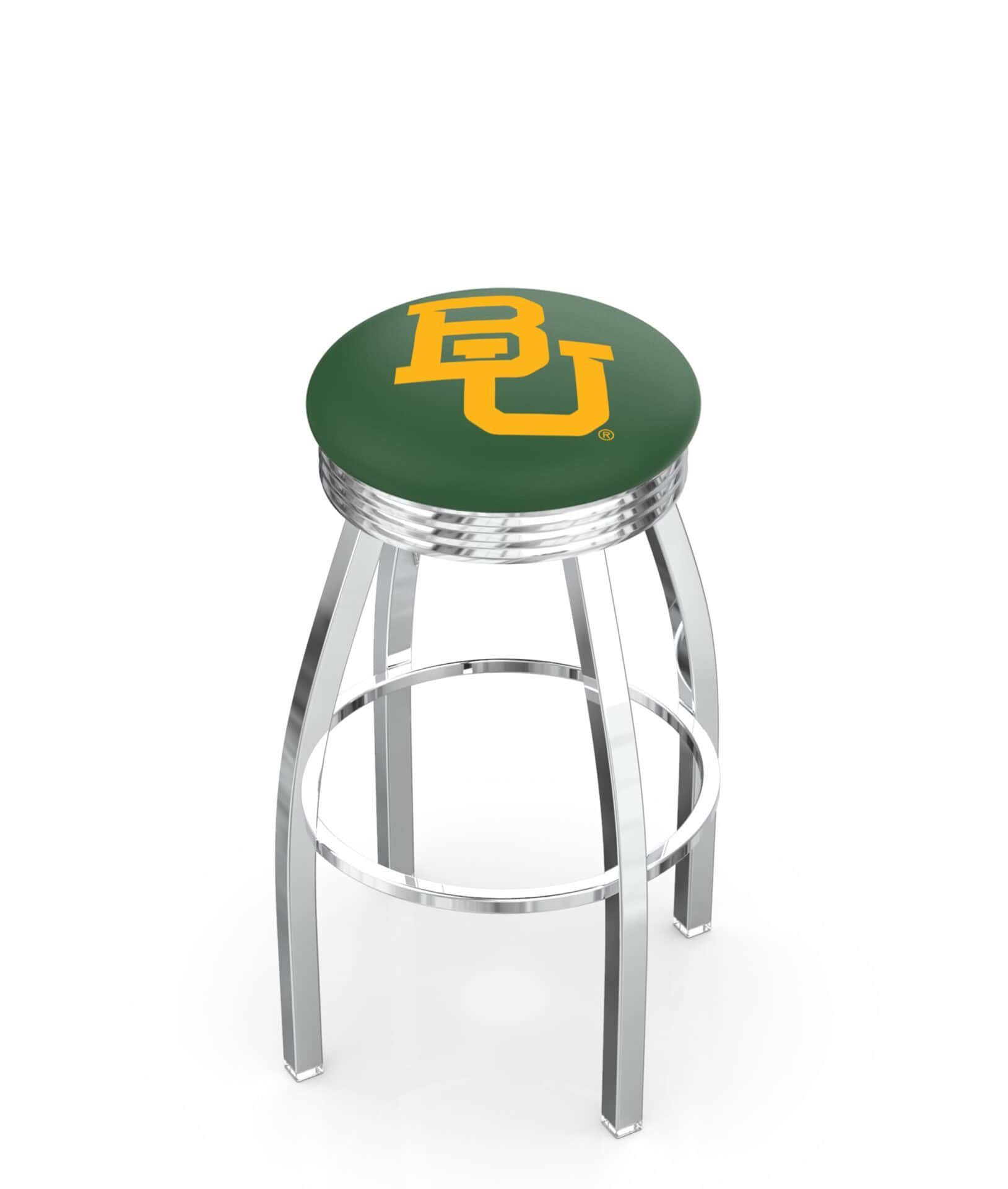 Baylor University 25-Inch Swivel Backless Counter Stool w/ Chrome Finish, Single-Ring Base, 2.75-Inch Chrome Ribbed Ring, 2.5-Inch Cushion Seat 1 Baylor University 25-Inch Swivel Backless Counter Stool w/ Chrome Finish, Single-Ring Base, 2.75-Inch Chrome Ribbed Ring, 2.5-Inch Cushion Seat