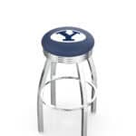 Brigham Young University 30-Inch Swivel Backless Bar Stool w/ Chrome Finish, Single-Ring Base, 2.75-Inch Chrome Ribbed Ring, 2.5-Inch Cushion Seat