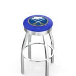 Buffalo Sabres 30-Inch Swivel Backless Bar Stool w/ Chrome Finish, Single-Ring Base, 2.75-Inch Chrome Ribbed Ring, 2.5-Inch Cushion Seat