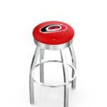 Carolina Hurricanes 30-Inch Swivel Backless Bar Stool w/ Chrome Finish, Single-Ring Base, 2.75-Inch Chrome Ribbed Ring, 2.5-Inch Cushion Seat