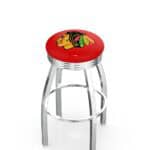 Chicago Blackhawks 30-Inch Swivel Backless Bar Stool w/ Chrome Finish, Single-Ring Base, 2.75-Inch Chrome Ribbed Ring, 2.5-Inch Cushion Seat