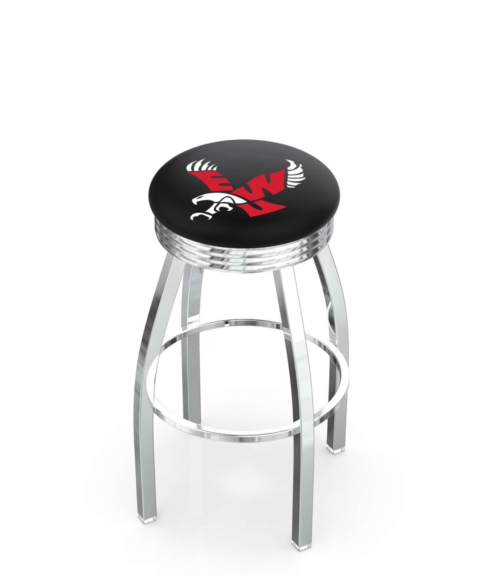 Eastern Washington University 30-Inch Swivel Backless Bar Stool w/ Chrome Finish, Single-Ring Base, 2.75-Inch Chrome Ribbed Ring, 2.5-Inch Cushion Seat 1 Eastern Washington University 30-Inch Swivel Backless Bar Stool w/ Chrome Finish, Single-Ring Base, 2.75-Inch Chrome Ribbed Ring, 2.5-Inch Cushion Seat