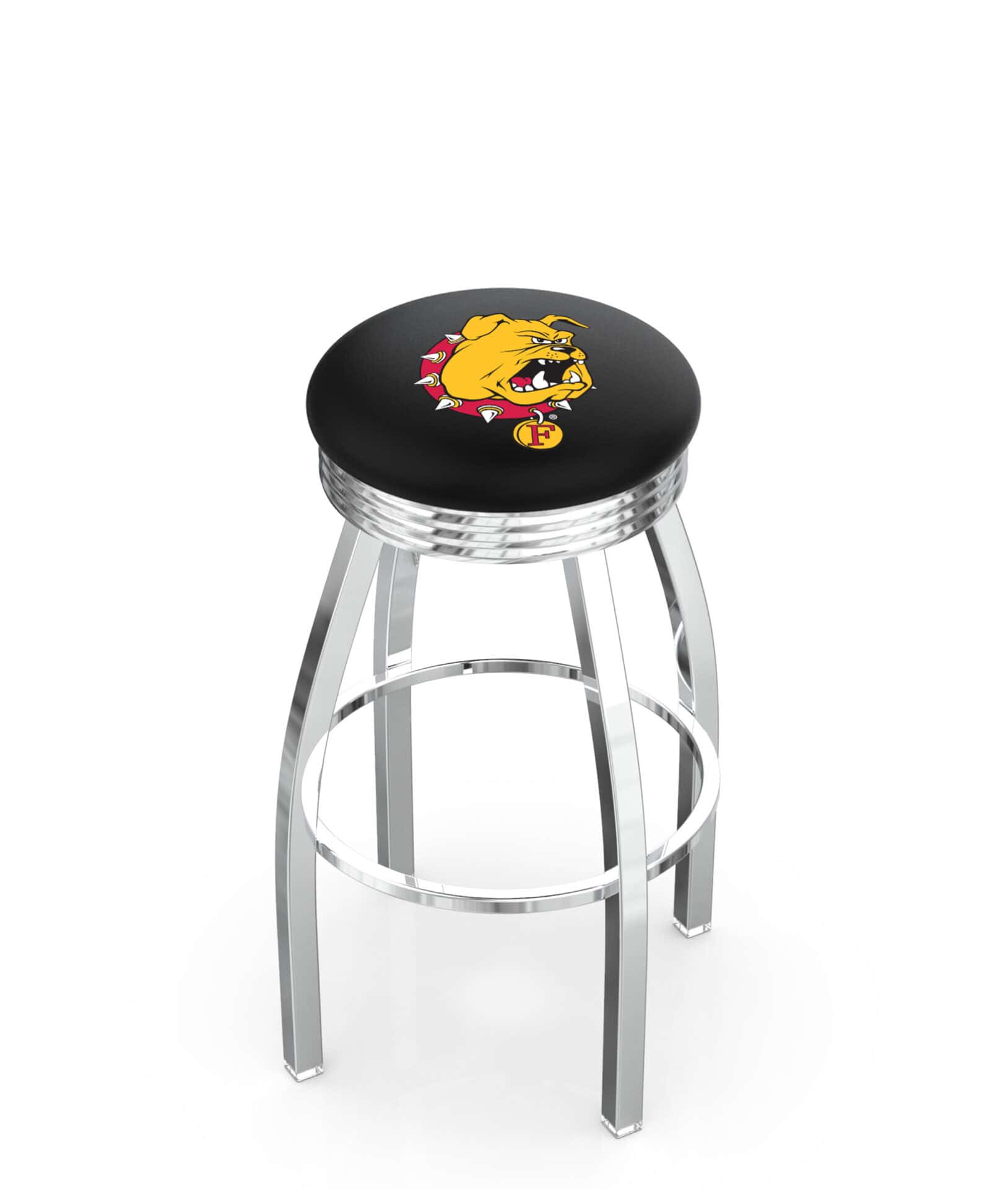 Ferris State University 25-Inch Swivel Backless Counter Stool w/ Chrome Finish, Single-Ring Base, 2.75-Inch Chrome Ribbed Ring, 2.5-Inch Cushion Seat 1 Ferris State University 25-Inch Swivel Backless Counter Stool w/ Chrome Finish, Single-Ring Base, 2.75-Inch Chrome Ribbed Ring, 2.5-Inch Cushion Seat
