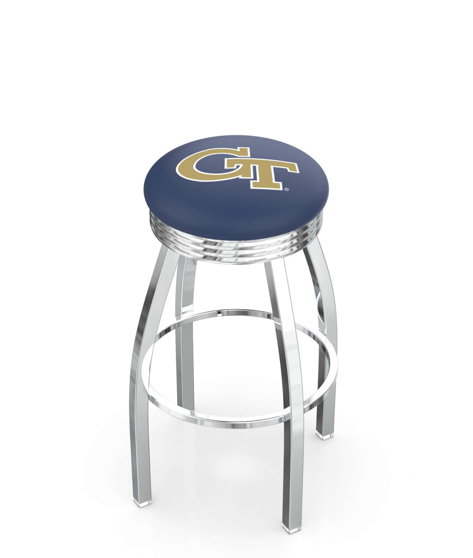 Georgia Tech 30-Inch Swivel Backless Bar Stool w/ Chrome Finish, Single-Ring Base, 2.75-Inch Chrome Ribbed Ring, 2.5-Inch Cushion Seat 1 Georgia Tech 30-Inch Swivel Backless Bar Stool w/ Chrome Finish, Single-Ring Base, 2.75-Inch Chrome Ribbed Ring, 2.5-Inch Cushion Seat