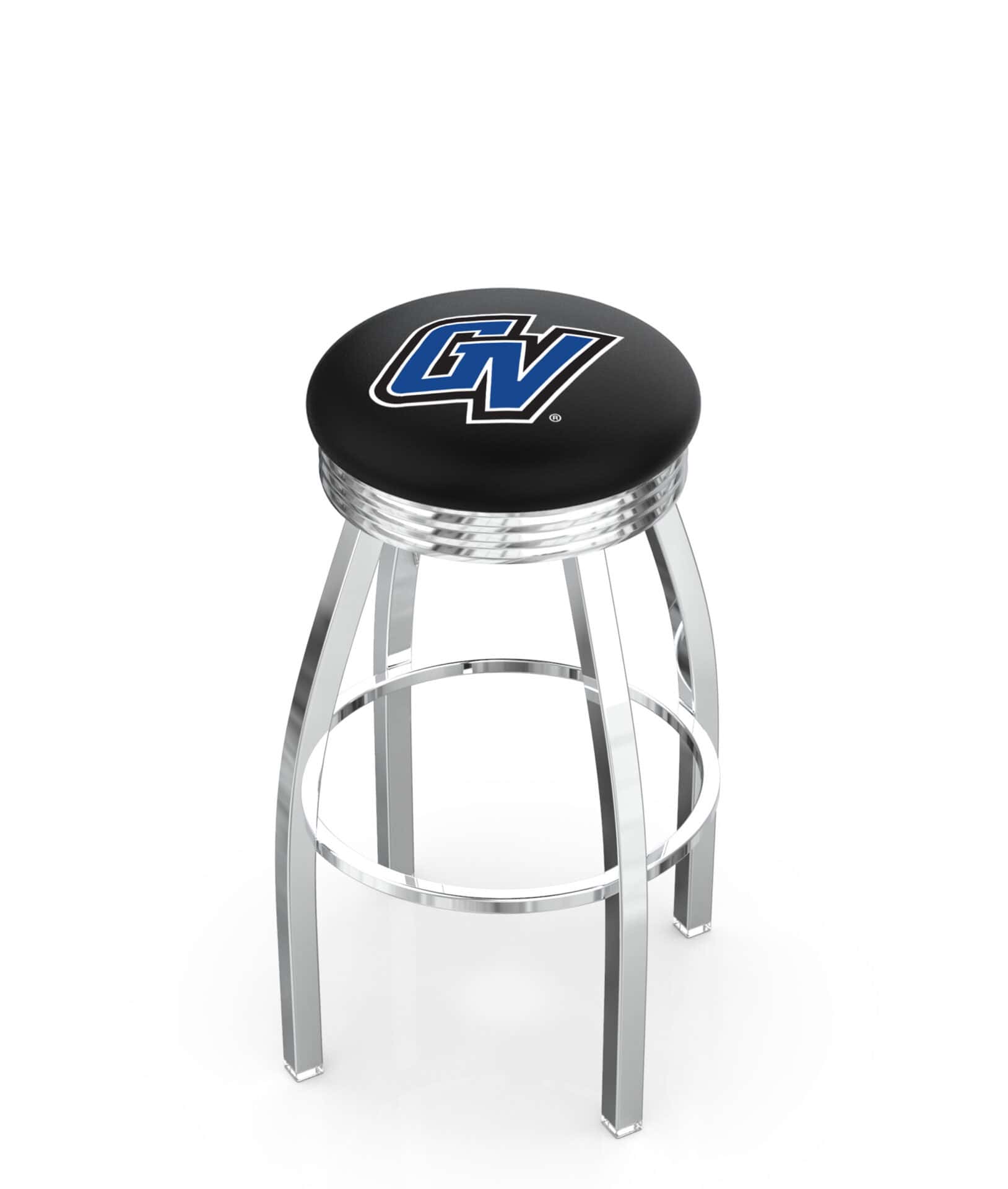 Grand Valley State University 25-Inch Swivel Backless Counter Stool w/ Chrome Finish, Single-Ring Base, 2.75-Inch Chrome Ribbed Ring, 2.5-Inch Cushion Seat 1 Grand Valley State University 25-Inch Swivel Backless Counter Stool w/ Chrome Finish, Single-Ring Base, 2.75-Inch Chrome Ribbed Ring, 2.5-Inch Cushion Seat