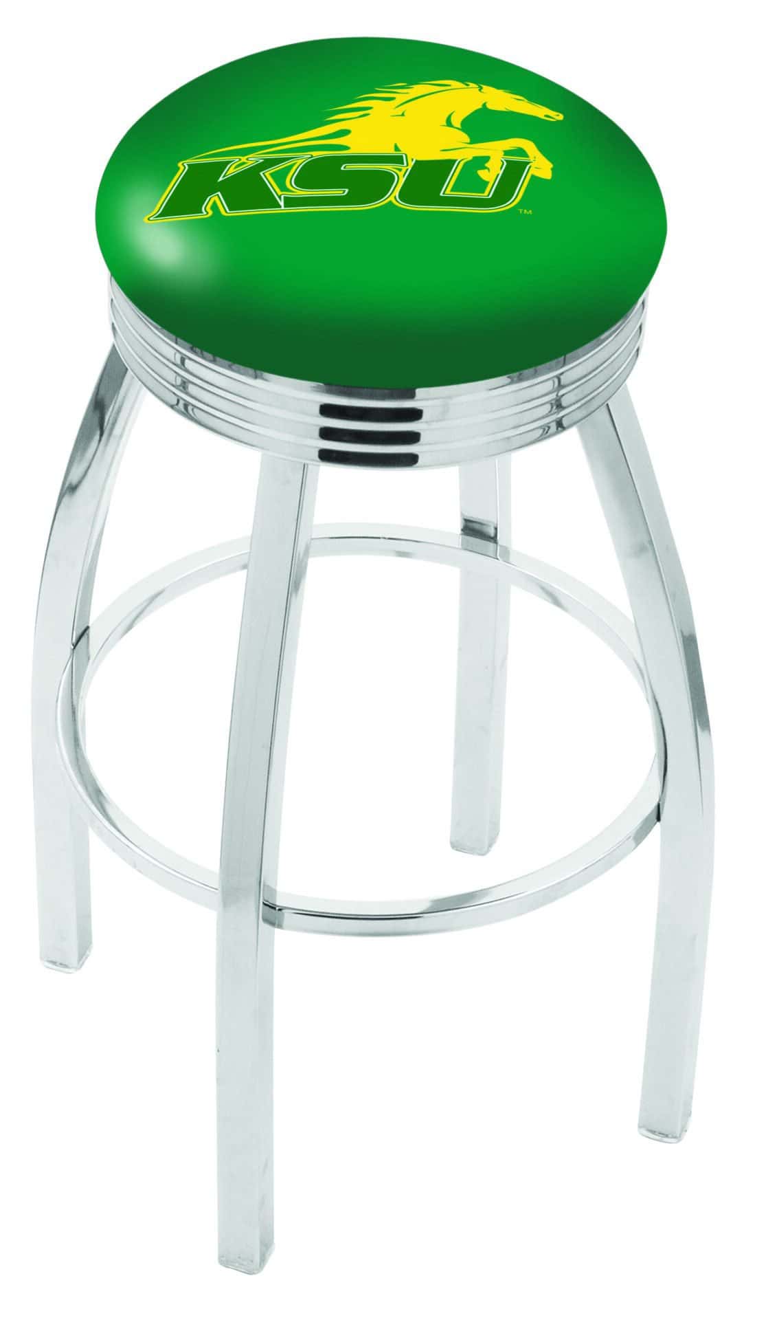 Kentucky State University 25-Inch Swivel Backless Counter Stool w/ Chrome Finish, Single-Ring Base, 2.75-Inch Chrome Ribbed Ring, 2.5-Inch Cushion Seat 1 Kentucky State University 25-Inch Swivel Backless Counter Stool w/ Chrome Finish, Single-Ring Base, 2.75-Inch Chrome Ribbed Ring, 2.5-Inch Cushion Seat