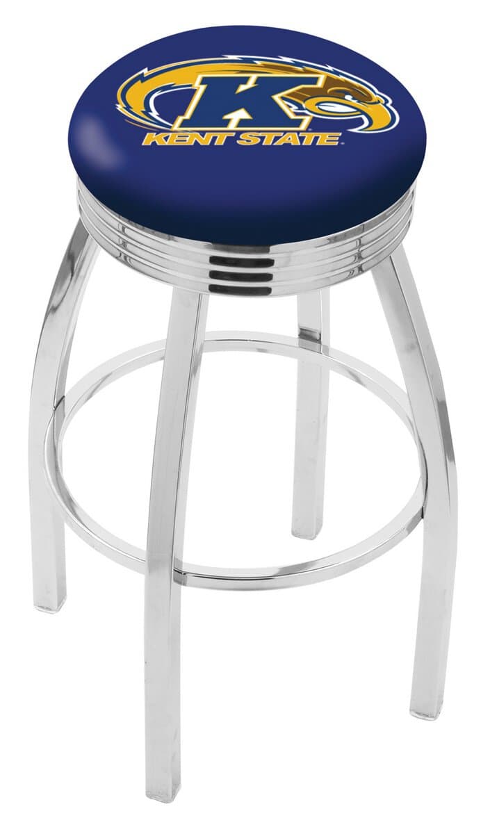 Kent State University 25-Inch Swivel Backless Counter Stool w/ Chrome Finish, Single-Ring Base, 2.75-Inch Chrome Ribbed Ring, 2.5-Inch Cushion Seat 1 Kent State University 25-Inch Swivel Backless Counter Stool w/ Chrome Finish, Single-Ring Base, 2.75-Inch Chrome Ribbed Ring, 2.5-Inch Cushion Seat