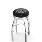 Los Angeles Kings 30-Inch Swivel Backless Bar Stool w/ Chrome Finish, Single-Ring Base, 2.75-Inch Chrome Ribbed Ring, 2.5-Inch Cushion Seat
