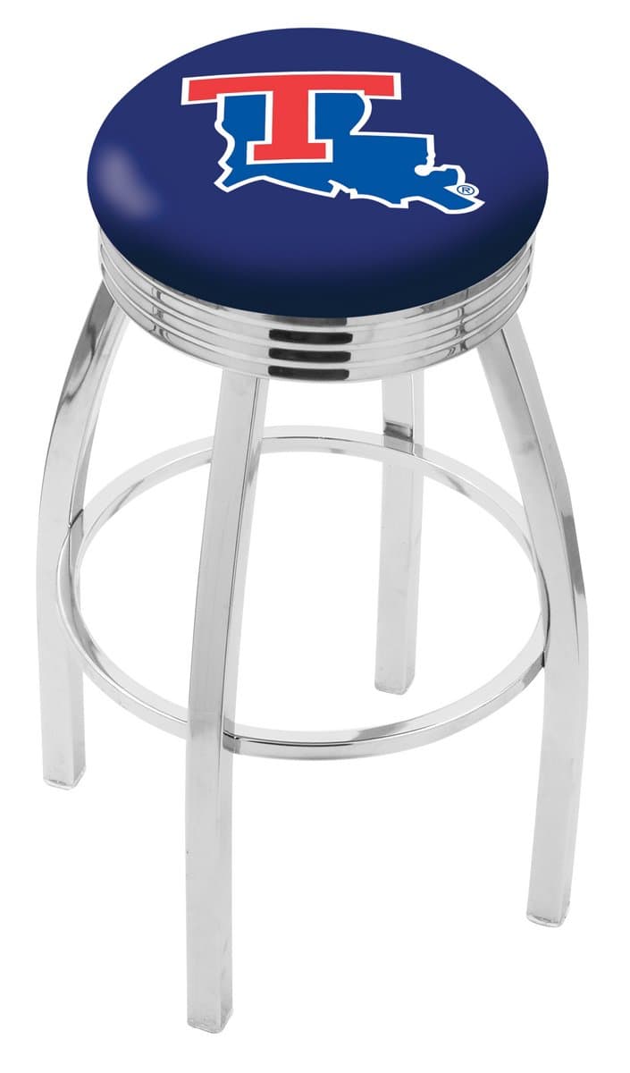 Louisiana Tech University 25-Inch Swivel Backless Counter Stool w/ Chrome Finish, Single-Ring Base, 2.75-Inch Chrome Ribbed Ring, 2.5-Inch Cushion Seat 1 Louisiana Tech University 25-Inch Swivel Backless Counter Stool w/ Chrome Finish, Single-Ring Base, 2.75-Inch Chrome Ribbed Ring, 2.5-Inch Cushion Seat