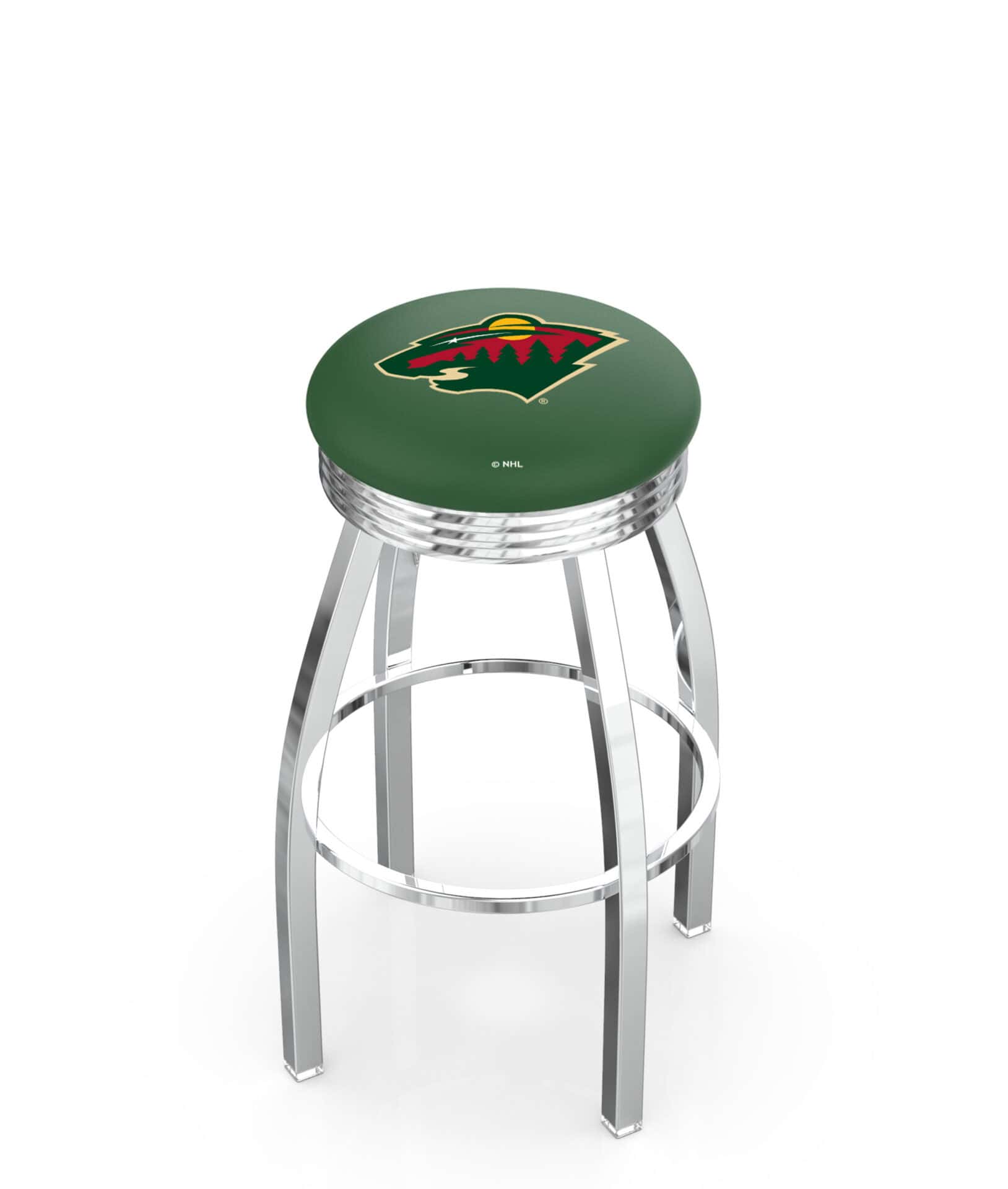 Minnesota Wild 30-Inch Swivel Backless Bar Stool w/ Chrome Finish, Single-Ring Base, 2.75-Inch Chrome Ribbed Ring, 2.5-Inch Cushion Seat 1 Minnesota Wild 30-Inch Swivel Backless Bar Stool w/ Chrome Finish, Single-Ring Base, 2.75-Inch Chrome Ribbed Ring, 2.5-Inch Cushion Seat