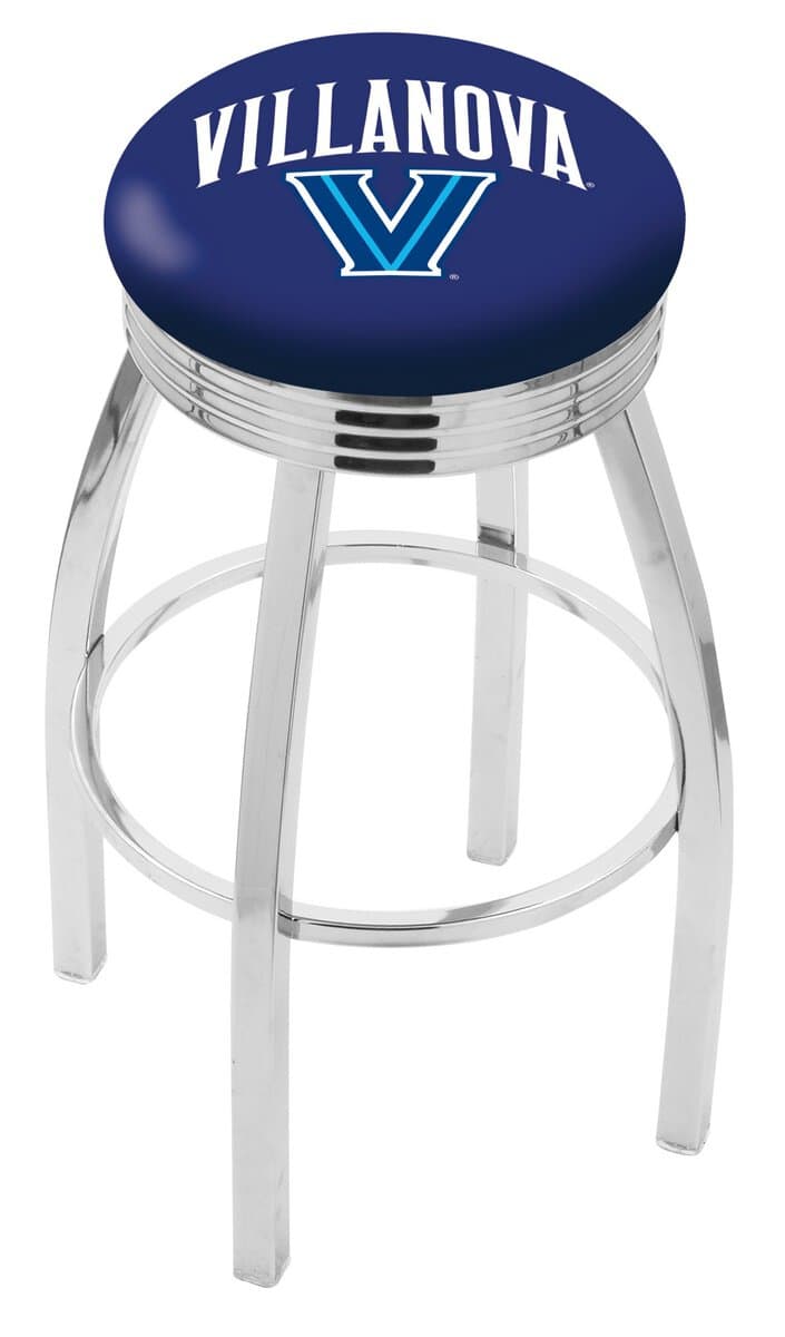 Villanova University 25-Inch Swivel Backless Counter Stool w/ Chrome Finish, Single-Ring Base, 2.75-Inch Chrome Ribbed Ring, 2.5-Inch Cushion Seat 1 Villanova University 25-Inch Swivel Backless Counter Stool w/ Chrome Finish, Single-Ring Base, 2.75-Inch Chrome Ribbed Ring, 2.5-Inch Cushion Seat