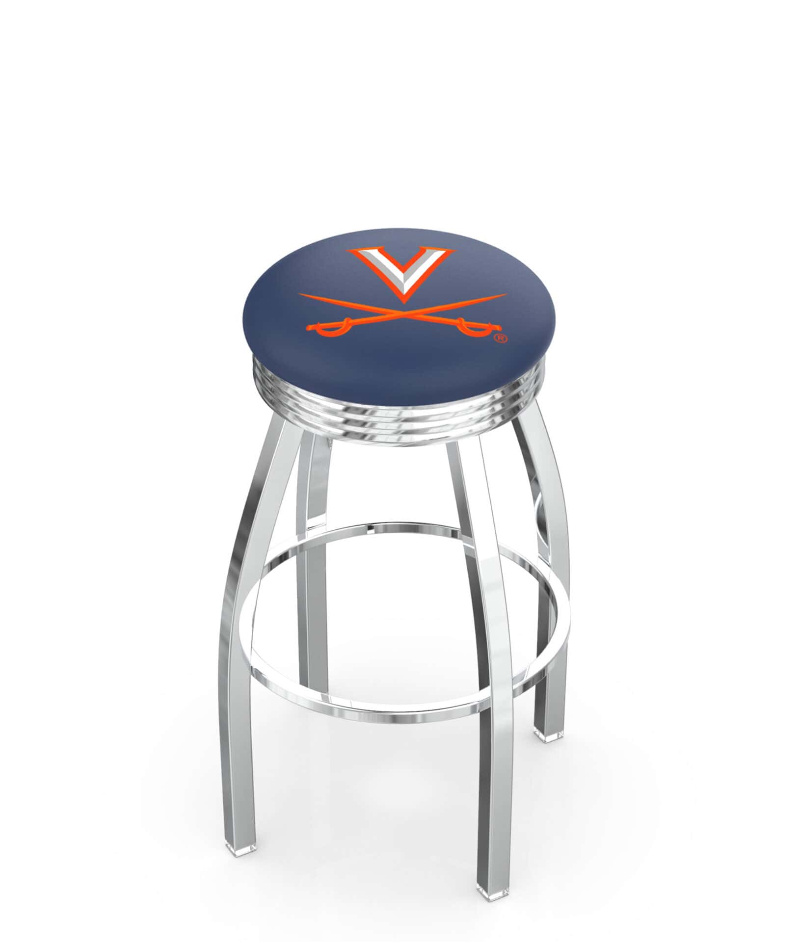 University of Virginia 25-Inch Swivel Backless Counter Stool w/ Chrome Finish, Single-Ring Base, 2.75-Inch Chrome Ribbed Ring, 2.5-Inch Cushion Seat 1 University of Virginia 25-Inch Swivel Backless Counter Stool w/ Chrome Finish, Single-Ring Base, 2.75-Inch Chrome Ribbed Ring, 2.5-Inch Cushion Seat