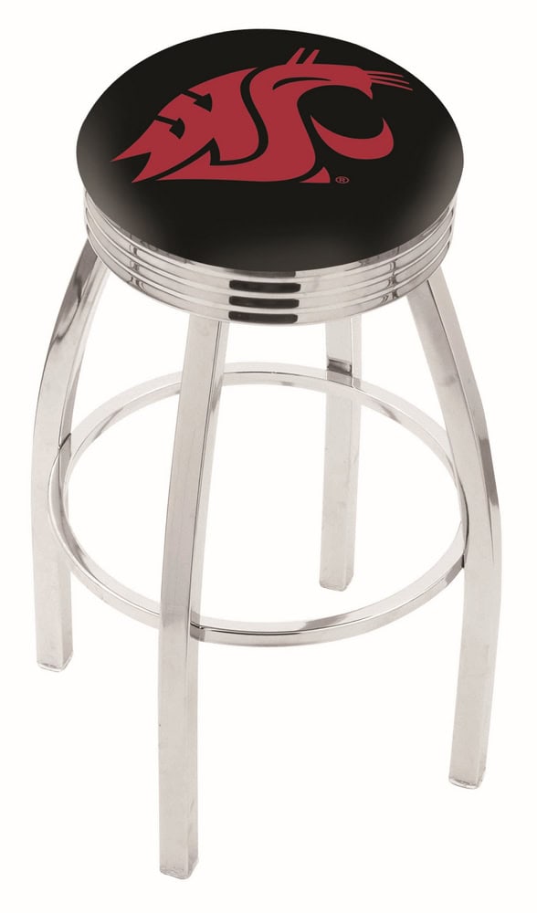 Washington State University 30-Inch Swivel Backless Bar Stool w/ Chrome Finish, Single-Ring Base, 2.75-Inch Chrome Ribbed Ring, 2.5-Inch Cushion Seat 1 Washington State University 30-Inch Swivel Backless Bar Stool w/ Chrome Finish, Single-Ring Base, 2.75-Inch Chrome Ribbed Ring, 2.5-Inch Cushion Seat