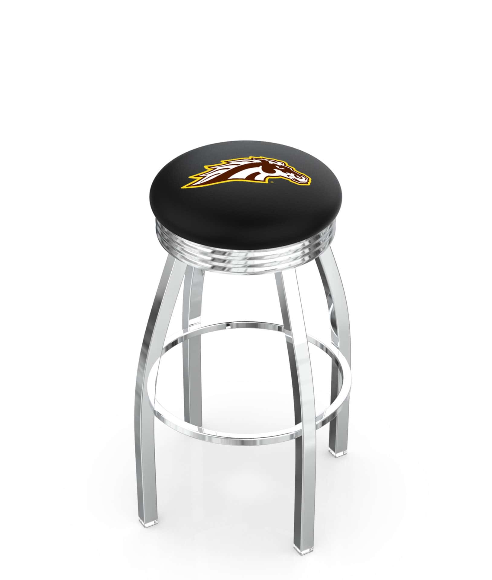 Western Michigan University 30-Inch Swivel Backless Bar Stool w/ Chrome Finish, Single-Ring Base, 2.75-Inch Chrome Ribbed Ring, 2.5-Inch Cushion Seat 1 Western Michigan University 30-Inch Swivel Backless Bar Stool w/ Chrome Finish, Single-Ring Base, 2.75-Inch Chrome Ribbed Ring, 2.5-Inch Cushion Seat