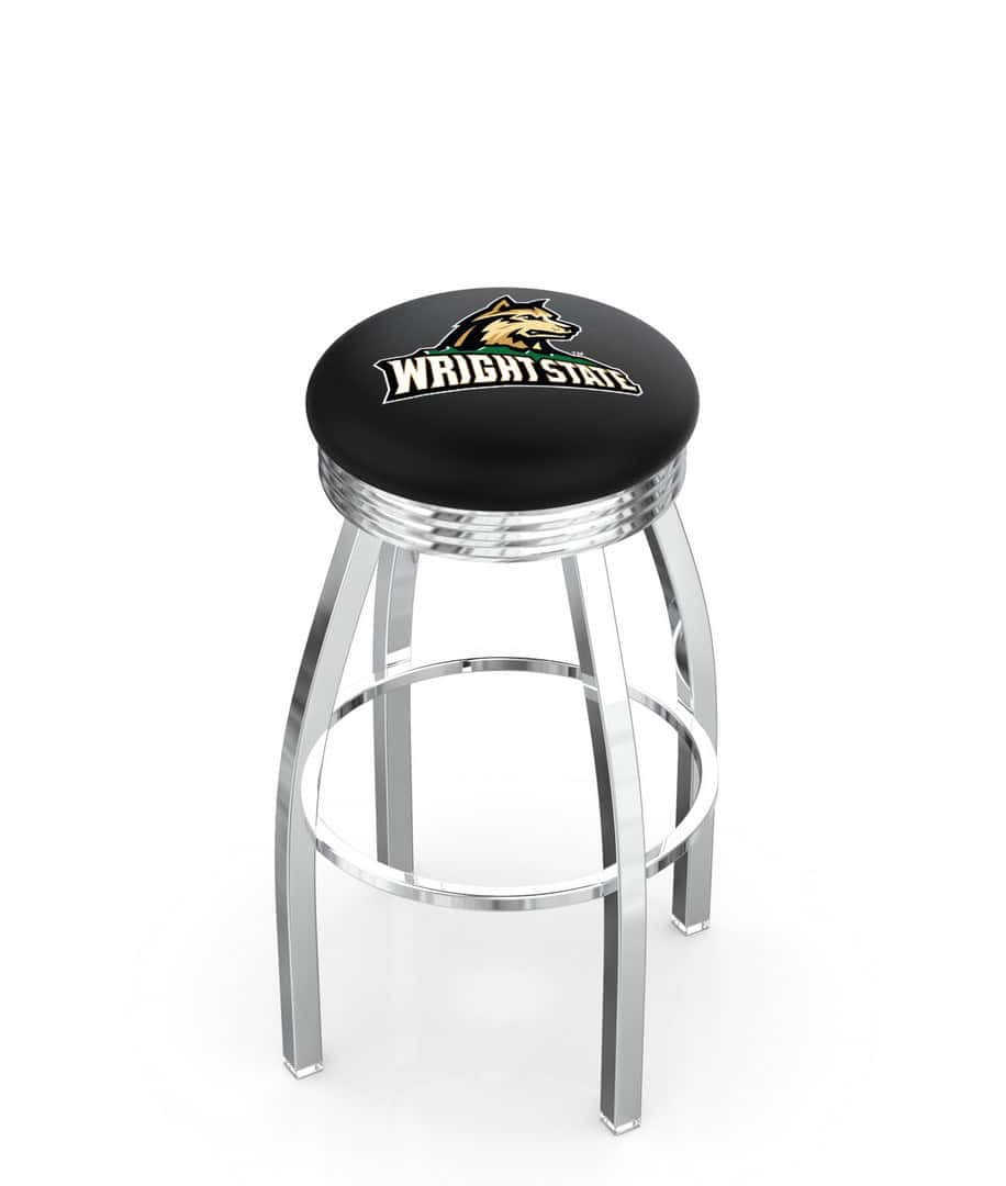 Wright State University 25-Inch Swivel Backless Counter Stool w/ Chrome Finish, Single-Ring Base, 2.75-Inch Chrome Ribbed Ring, 2.5-Inch Cushion Seat 1 Wright State University 25-Inch Swivel Backless Counter Stool w/ Chrome Finish, Single-Ring Base, 2.75-Inch Chrome Ribbed Ring, 2.5-Inch Cushion Seat