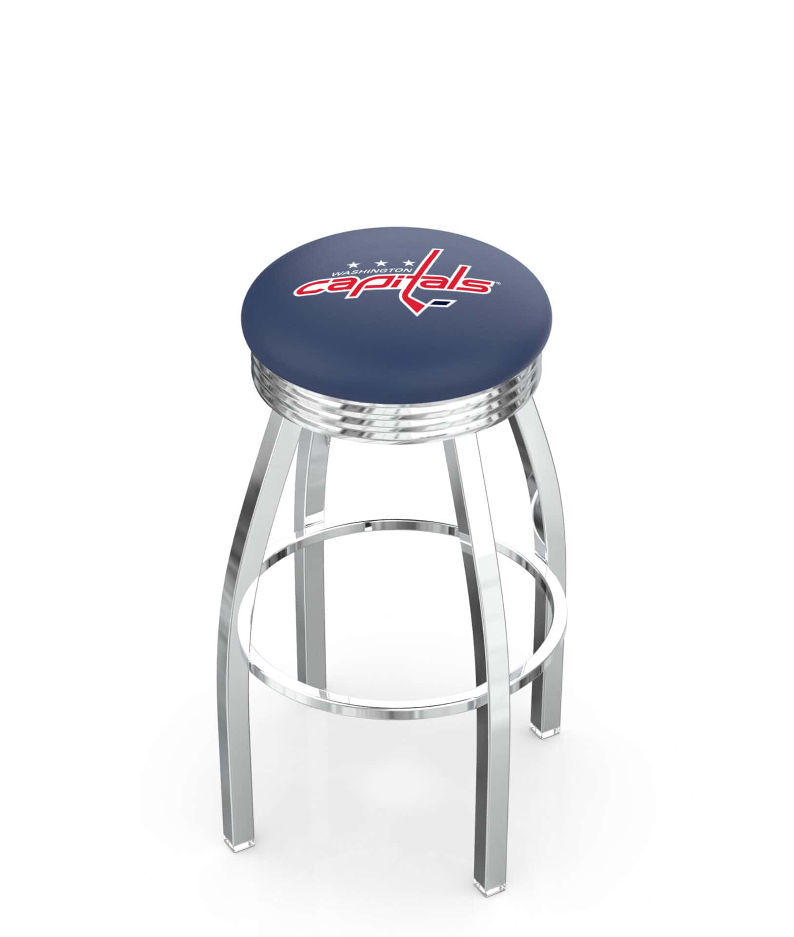 Washington Capitals 25-Inch Swivel Backless Counter Stool w/ Chrome Finish, Single-Ring Base, 2.75-Inch Chrome Ribbed Ring, 2.5-Inch Cushion Seat 1 Washington Capitals 25-Inch Swivel Backless Counter Stool w/ Chrome Finish, Single-Ring Base, 2.75-Inch Chrome Ribbed Ring, 2.5-Inch Cushion Seat