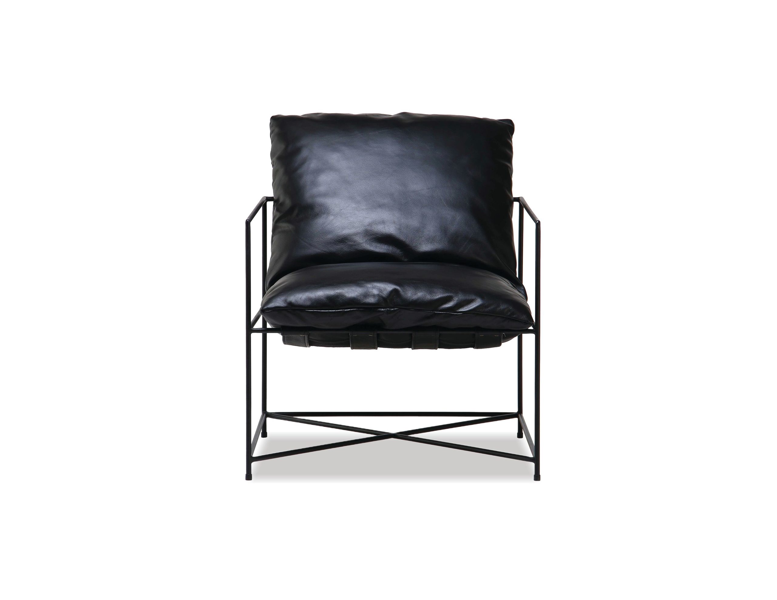 ERICSSON Black Leather Lounge Chair Black Steel Base