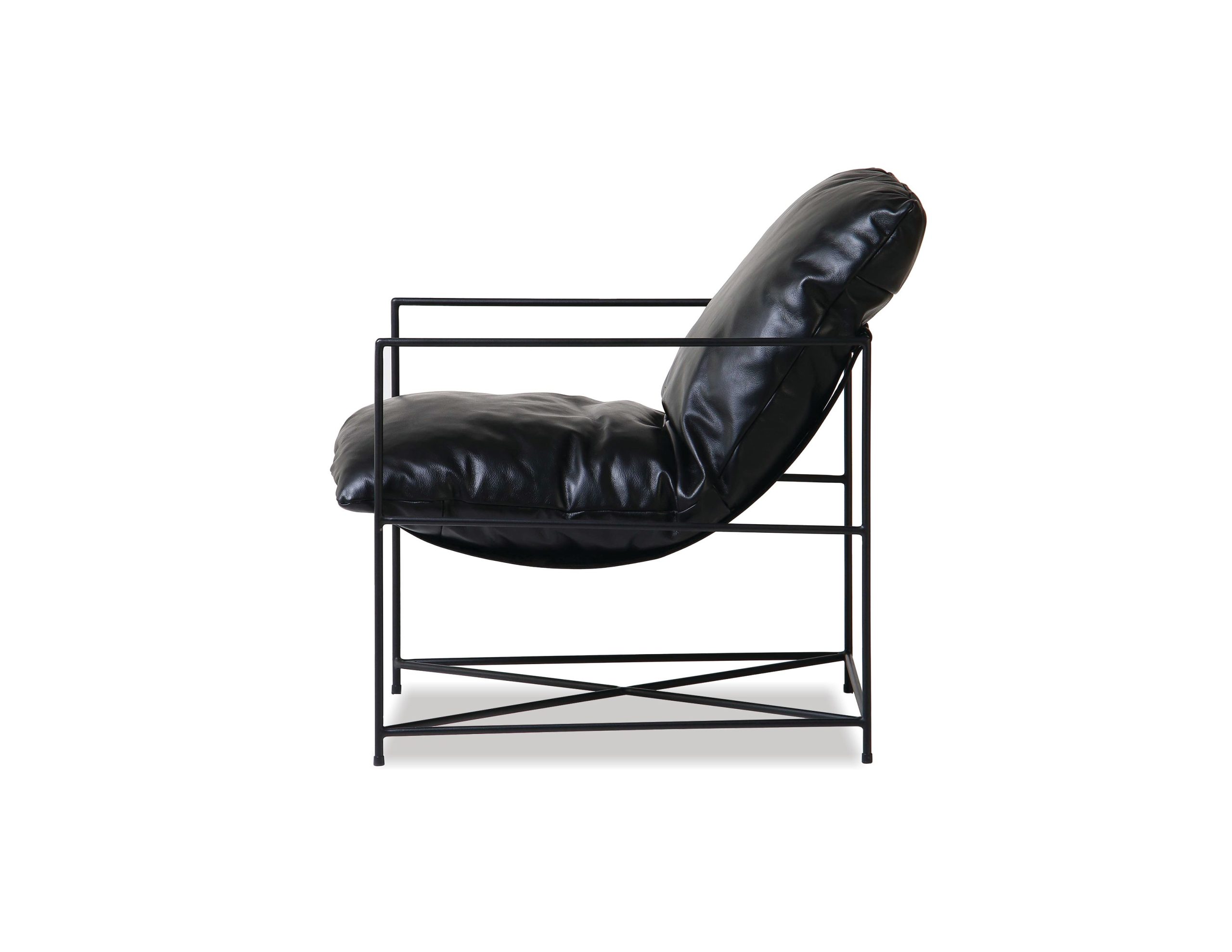 ERICSSON Black Leather Lounge Chair Black Steel Base