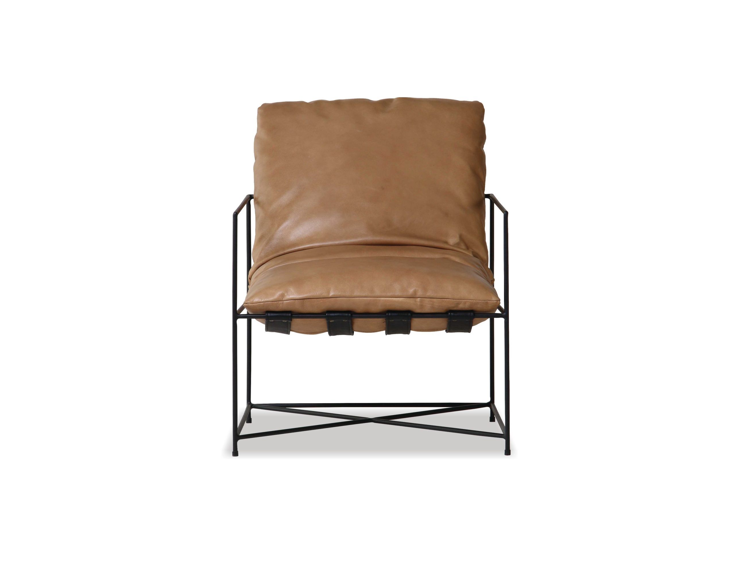 ERICSSON Tan Leather Lounge Chair Black Steel Base